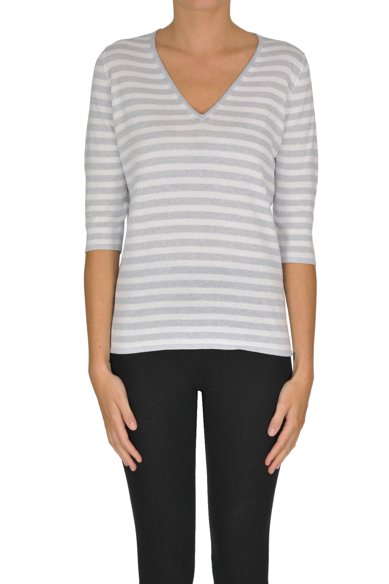 Anneclaire Striped Pullover In Light Grey