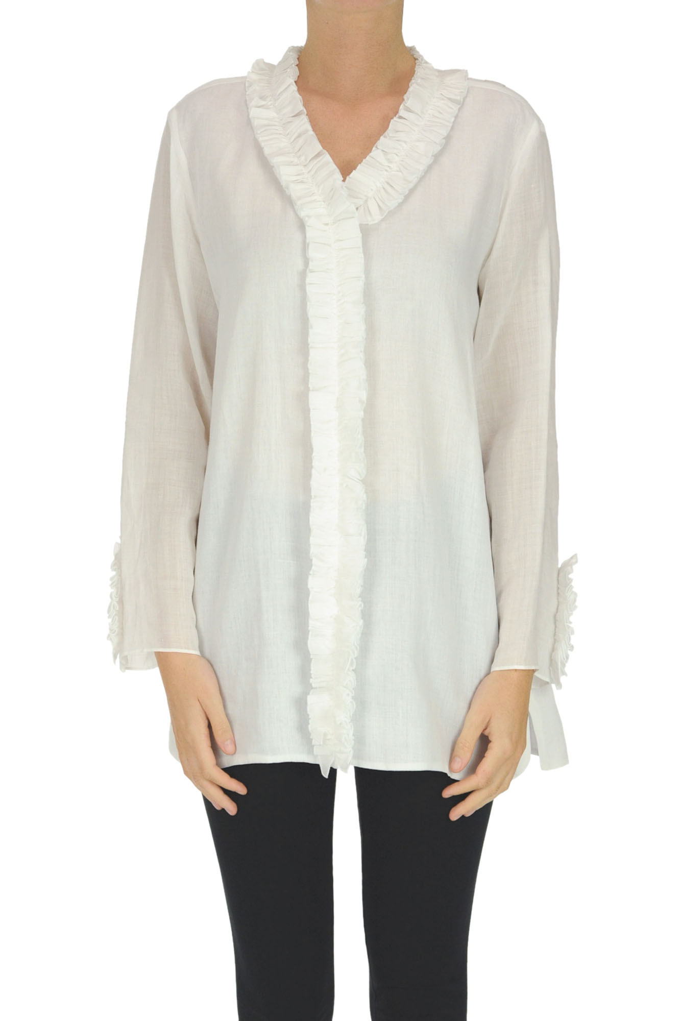 Blusa in ramie con ruches