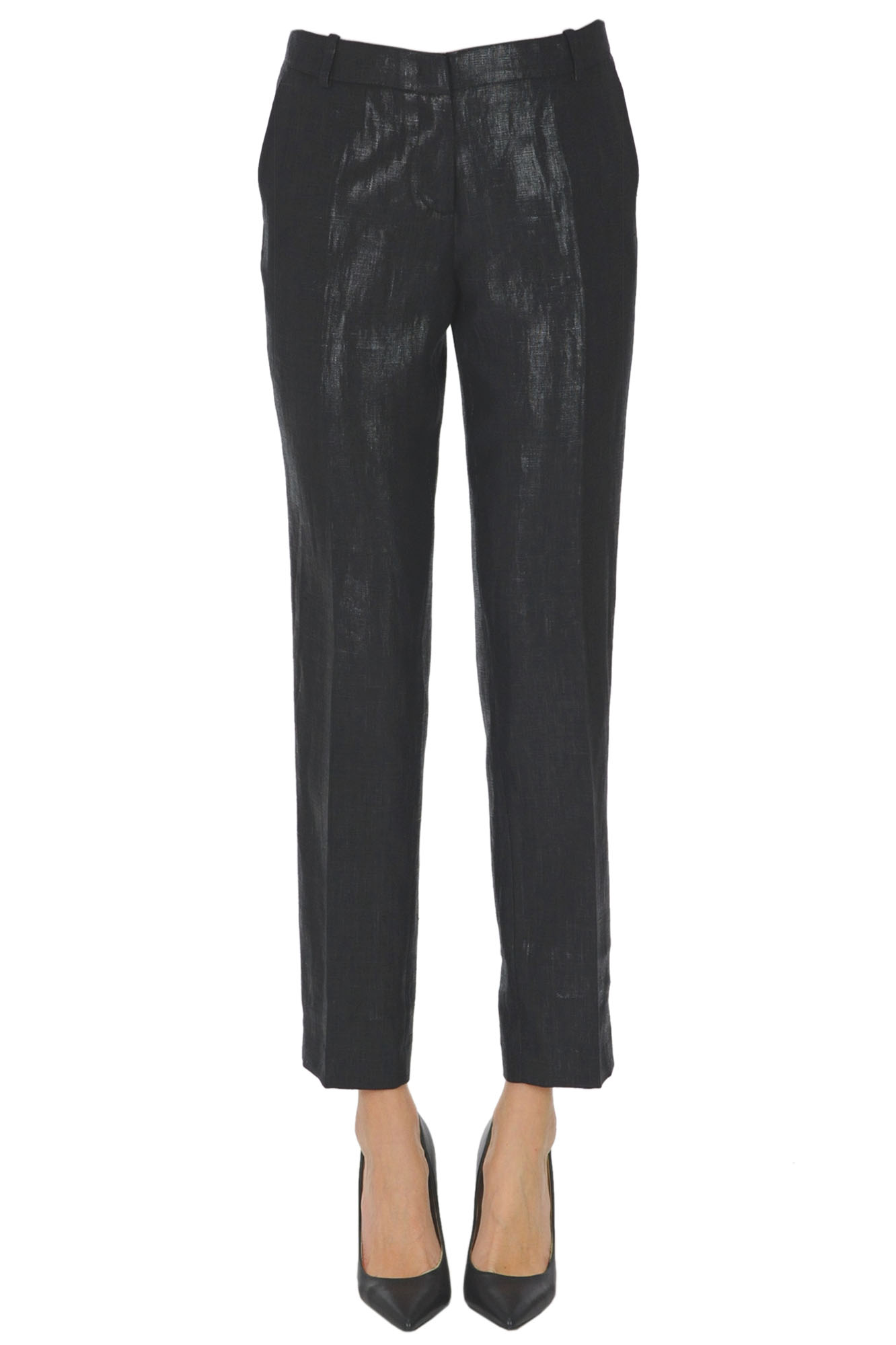 Pantaloni in lino effetto metallizzato