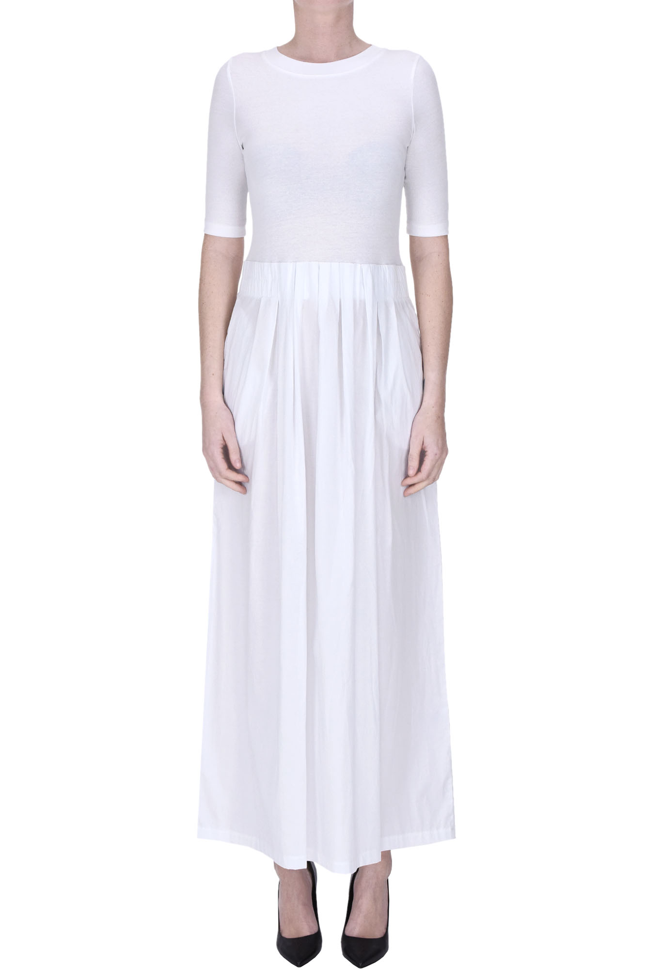 Shop Alpha Studio Cotton Long Dress In Ivory