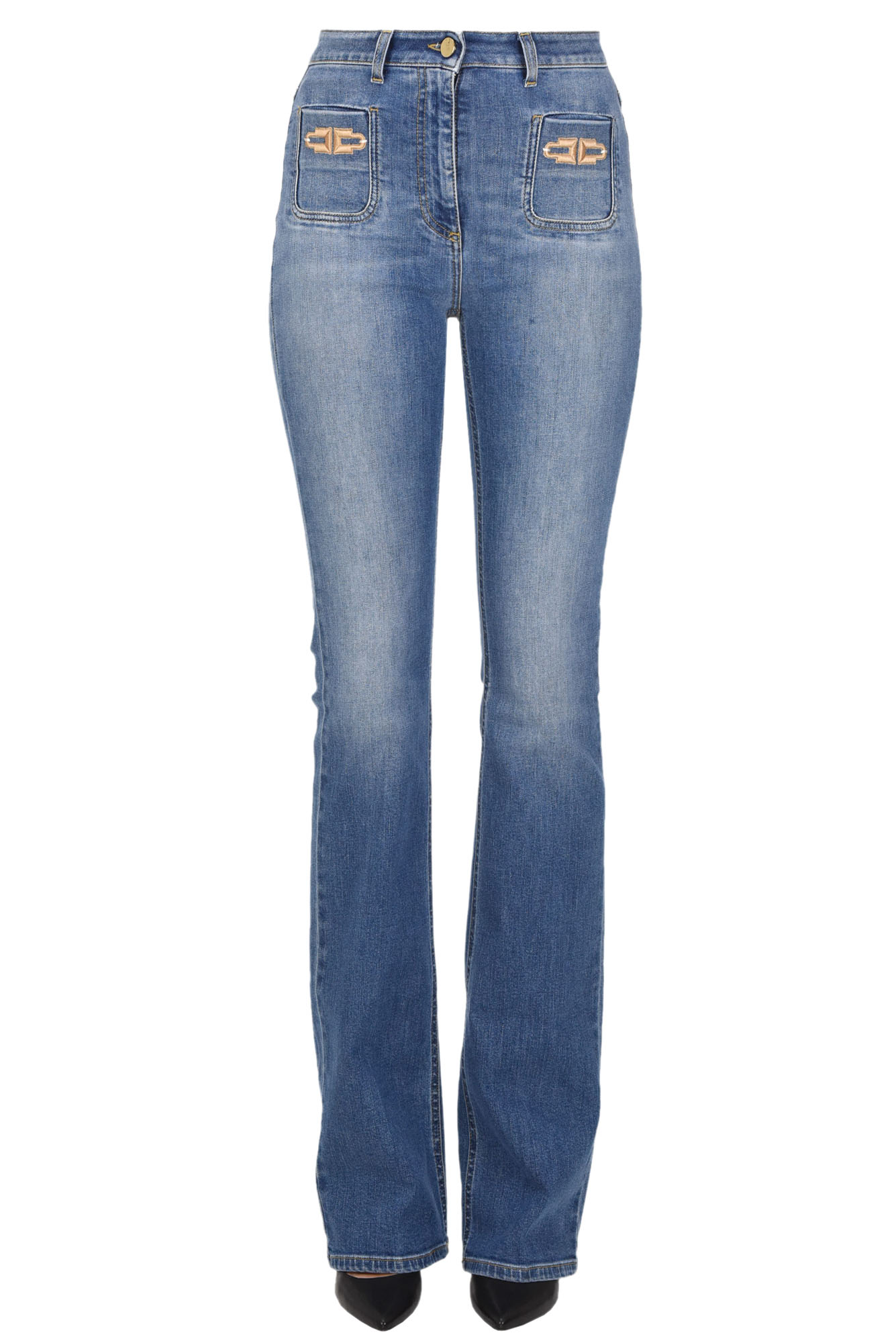 Elisabetta Franchi Bootleg Jeans In Light Denim