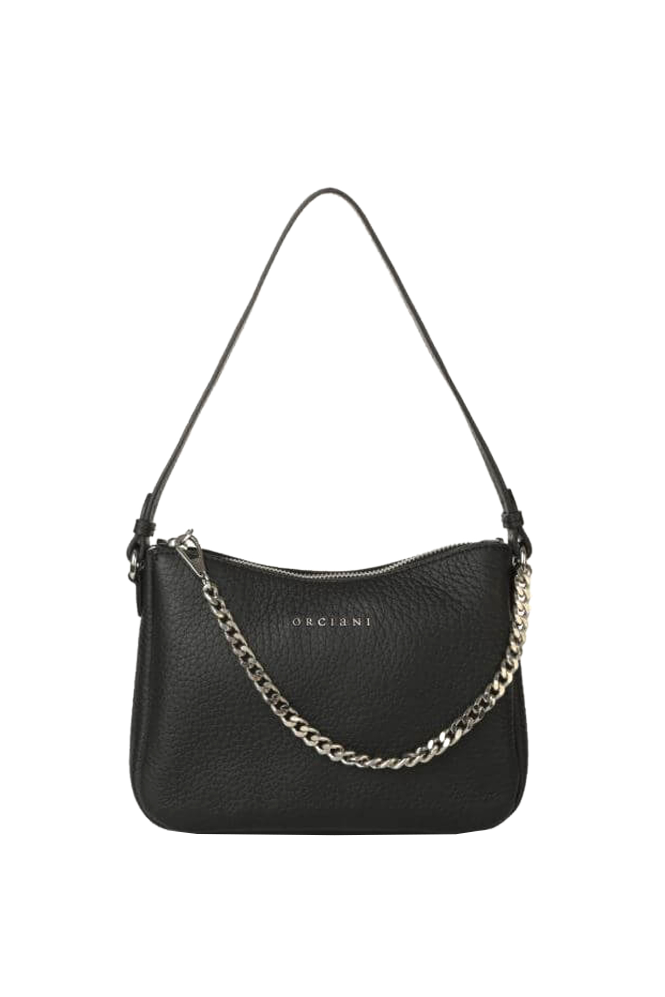Shop Orciani Moon Soft Mini Grainy Leather Bag In Black