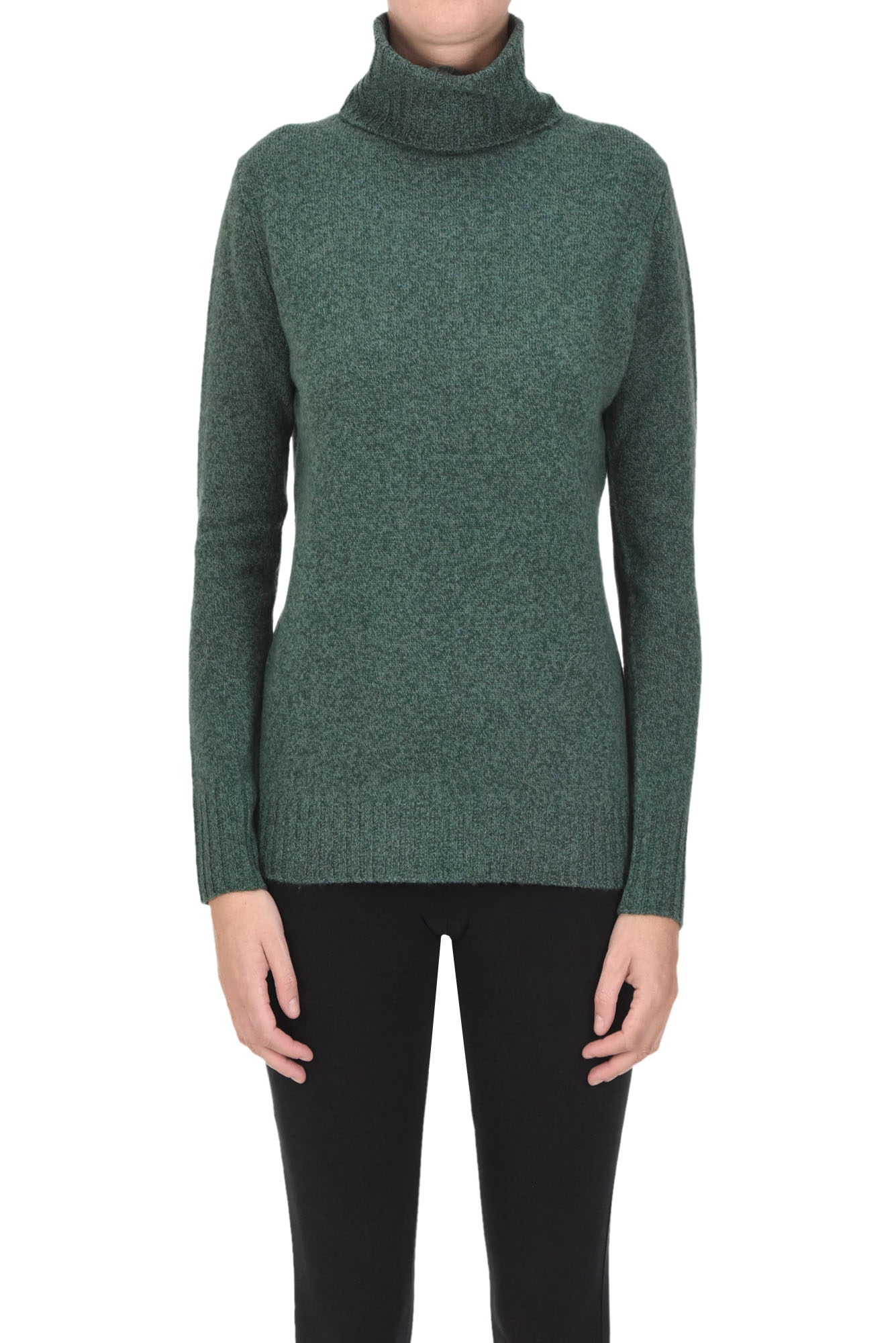 Aspesi Melange Knit Turtleneck Pullover In Dark Green