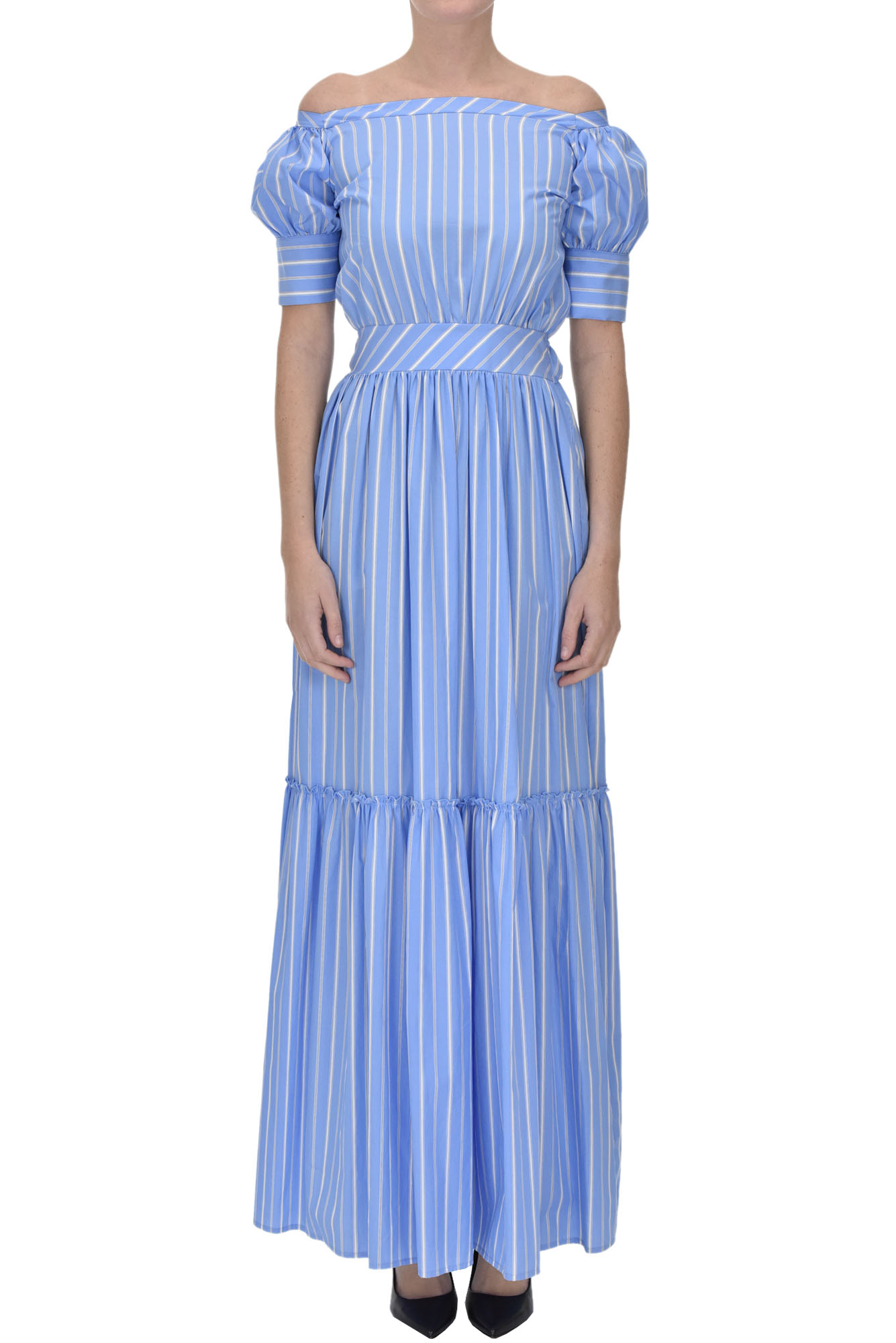 Milva Mi Striped Cotton Dress In Light Blue