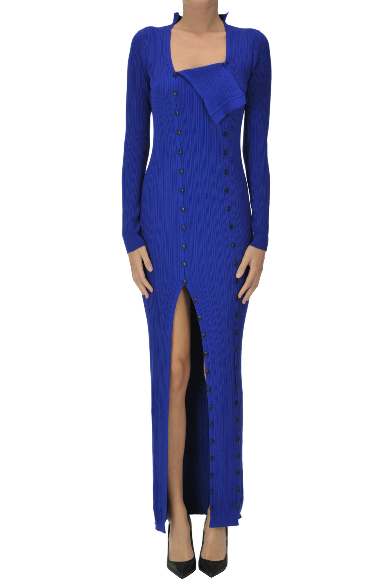 Shop Jacquemus Ribbed Viscose Knit Dress In Electric Blue