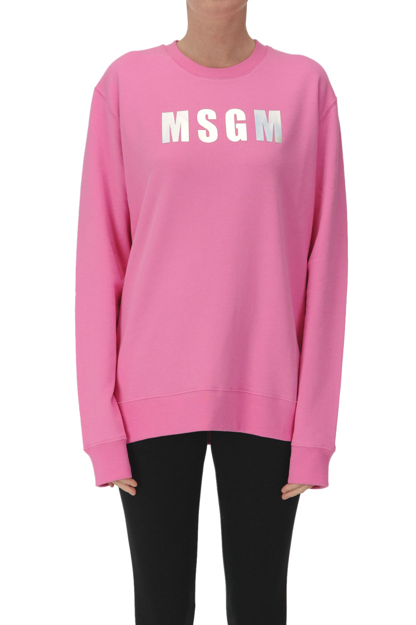 Msgm Designer Logo Sweatshirt In Shocking Pink