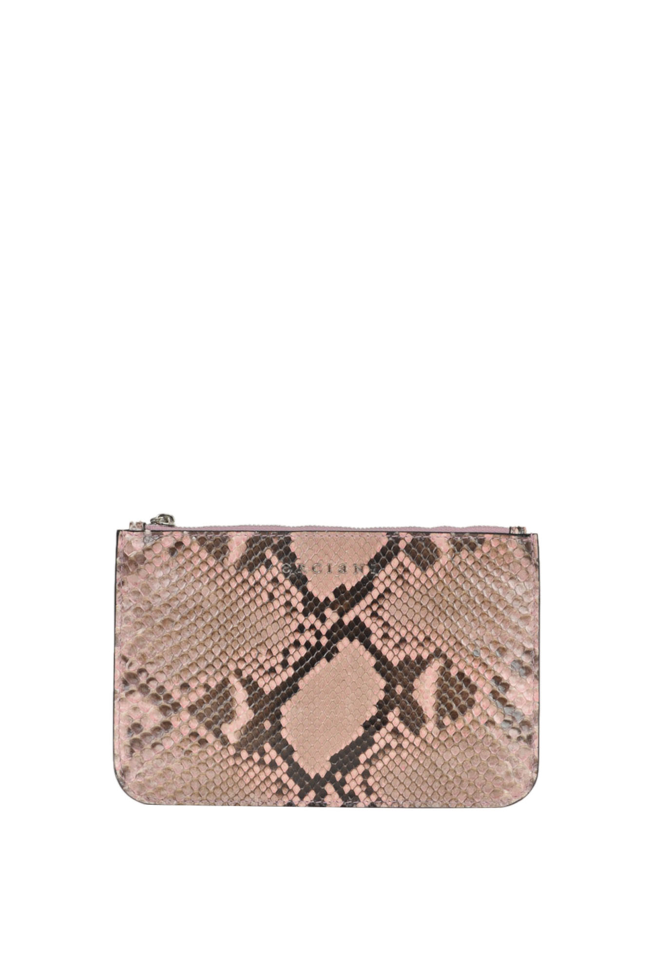 Orciani Python Leather Pouch In Cipria