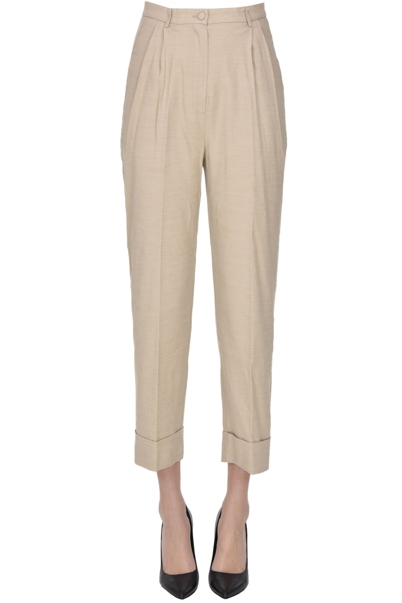 Cropped linen-blend trousers