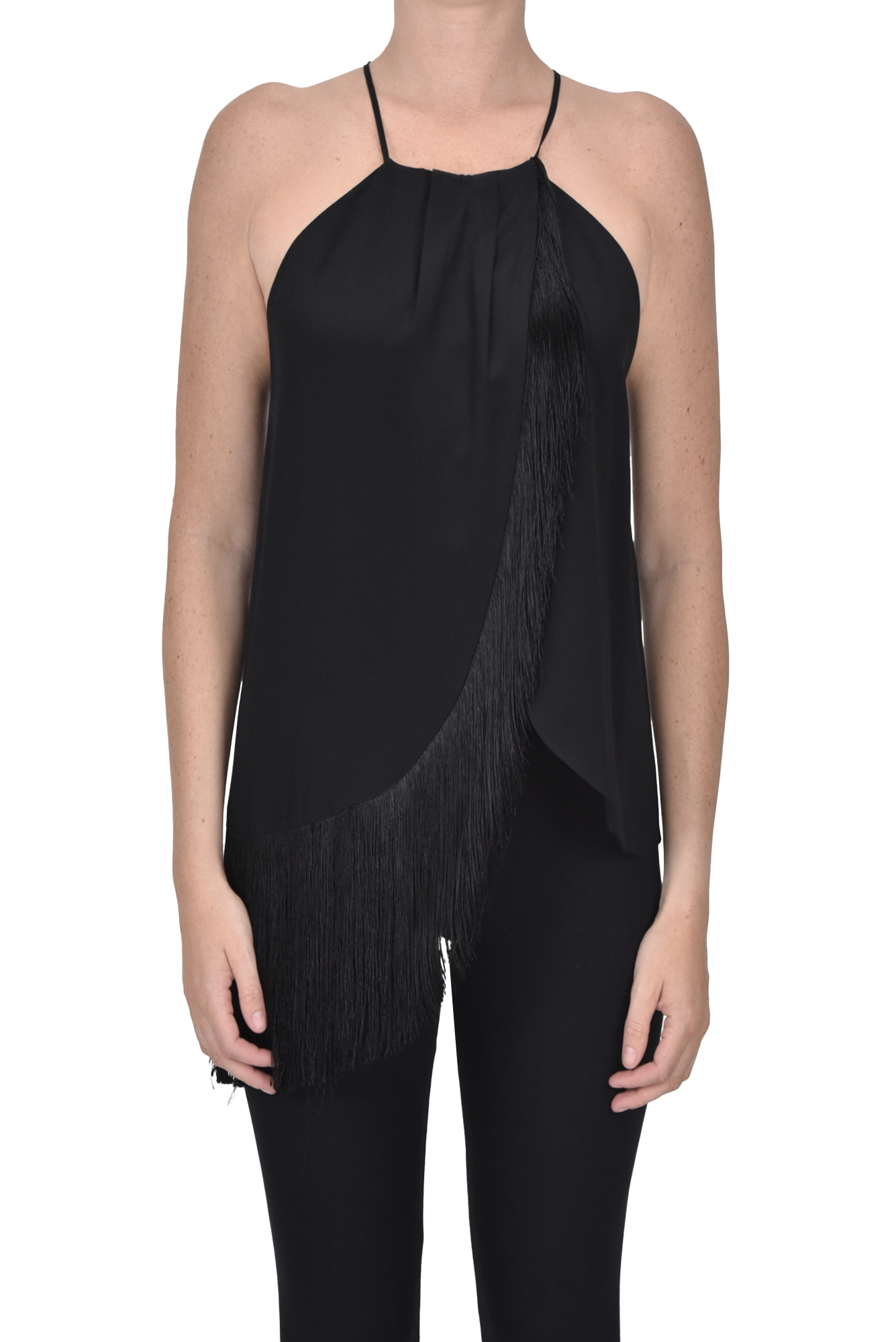 Top in crepè con frange