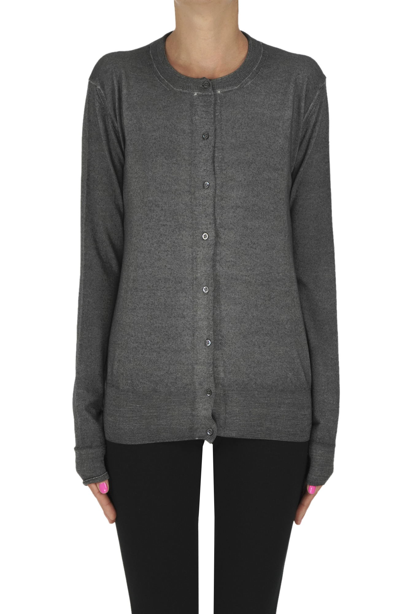 Aspesi Extrafine Wool Knit Cardigan In Gray