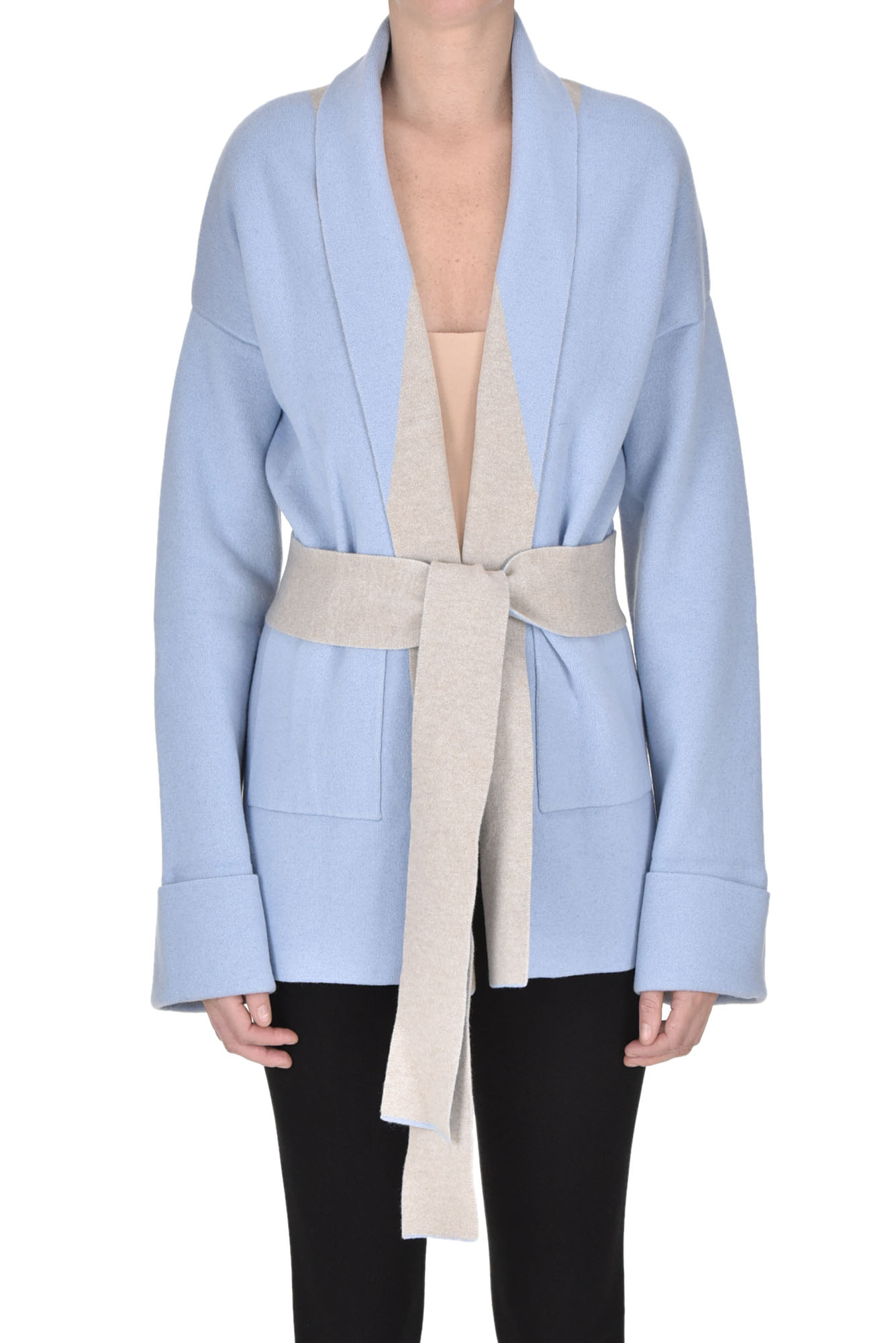 Shop Anneclaire Robe Style Cardigan In Light Blue