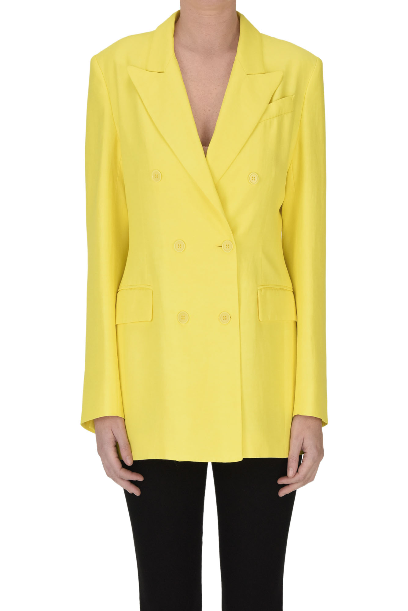 Shop P.a.r.o.s.h Raisa Double Breasted Blazer In Yellow