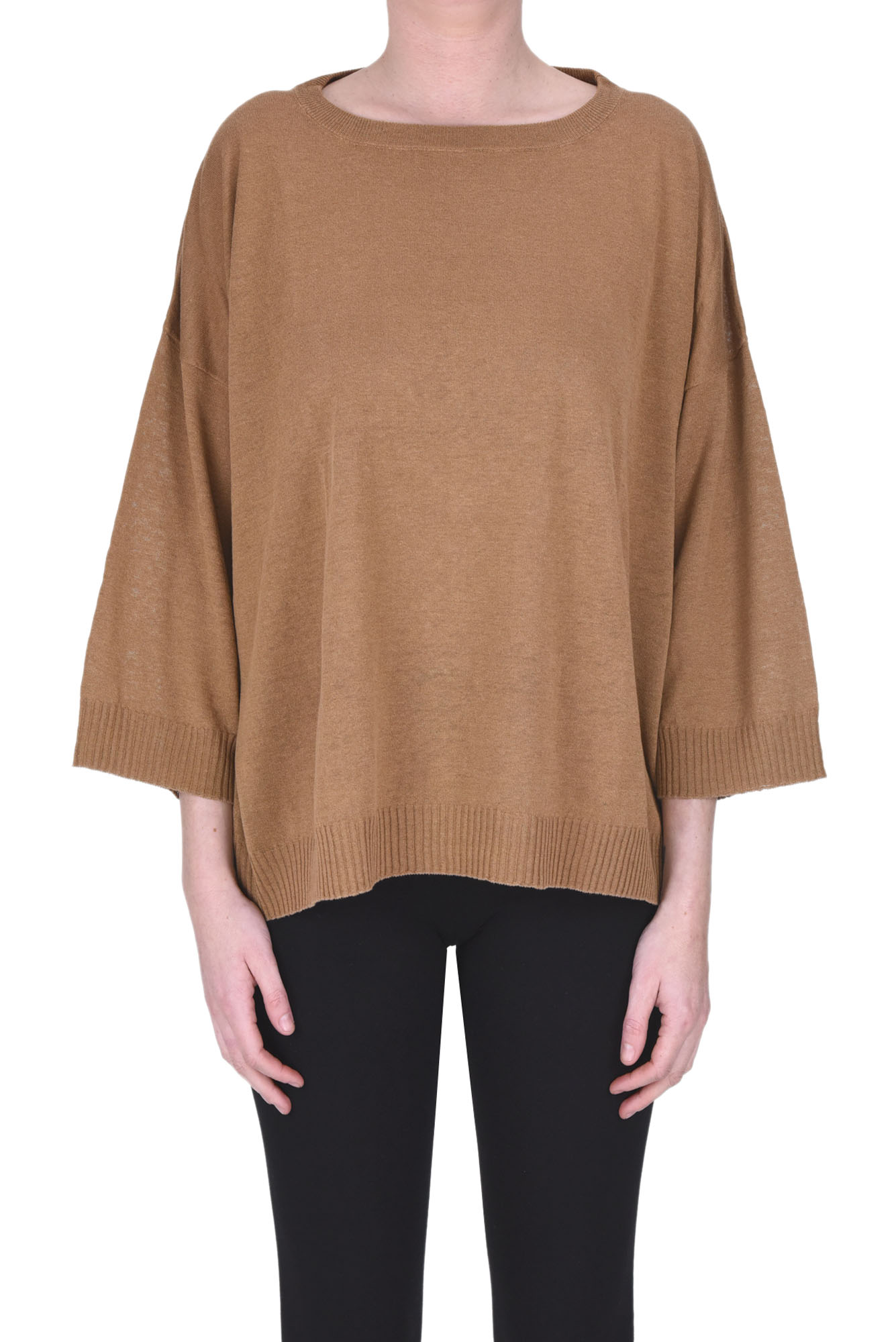 Shop Base Milano Short Sleeves Pullover In Light Brown