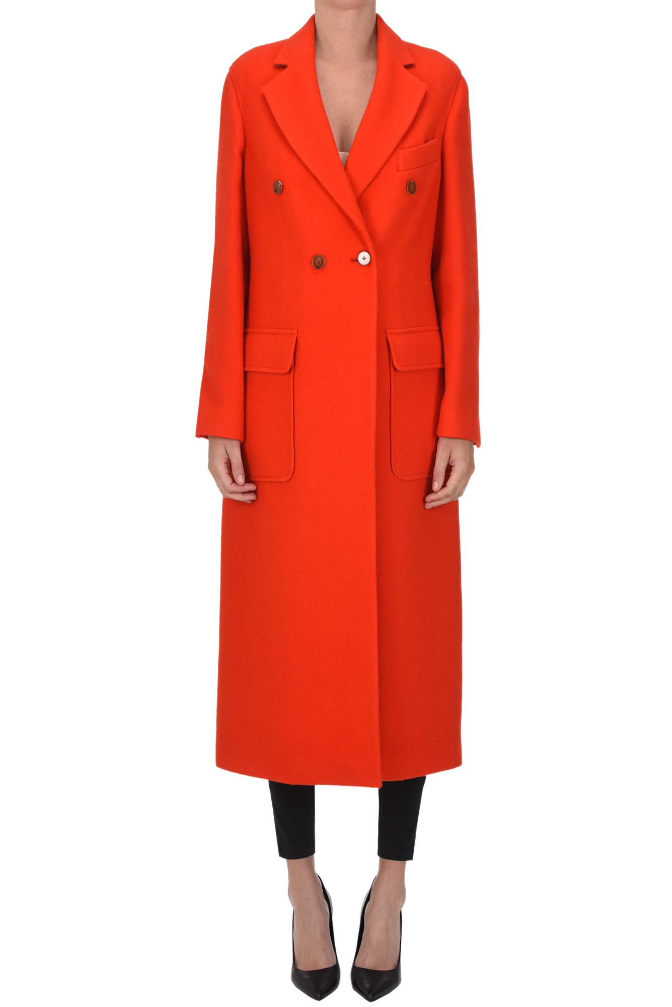 Alysi Double-breasted Long Coat In Red