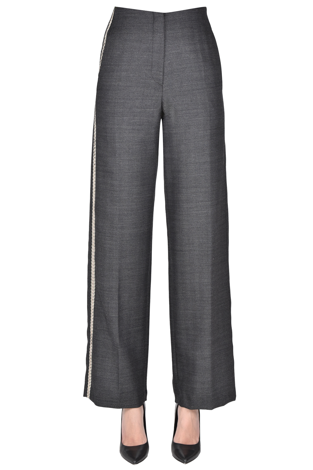 Forte Forte Embellished Side Band Trousers In Gray