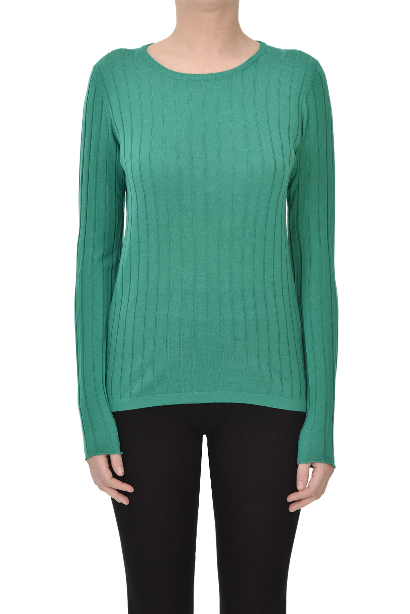 Aragona Ribbed Wool Knit Pullover In Emerald Green