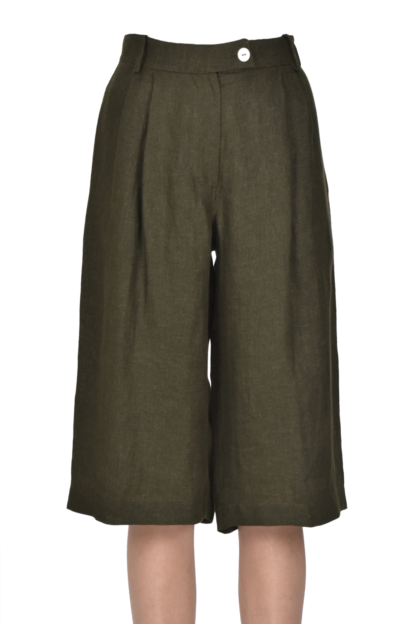 Cristina Bonfanti Linen Bermuda In Olive Green