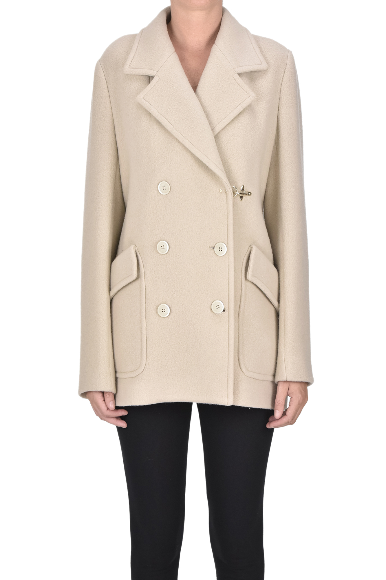 Fay Back Belted Double-breasted Lapels Cuffs Pockets In Neutral