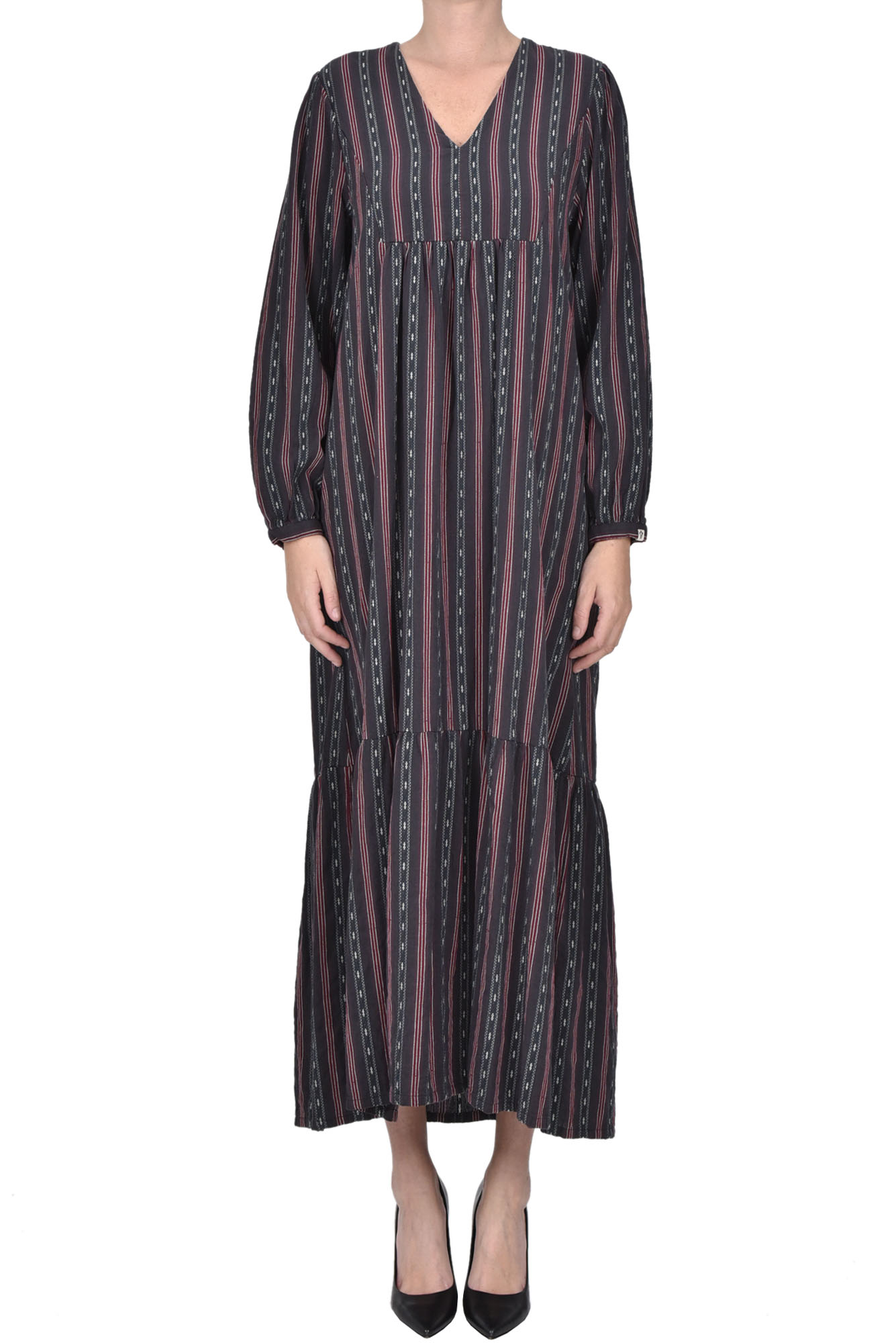 Bsbee Embroidered Cotton Long Dress In Black