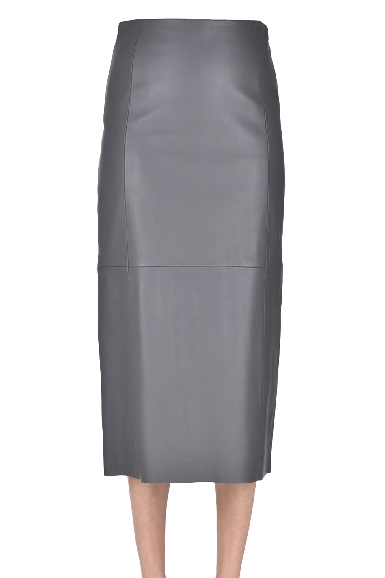 Ninette Leather Pencil Skirt In Gray
