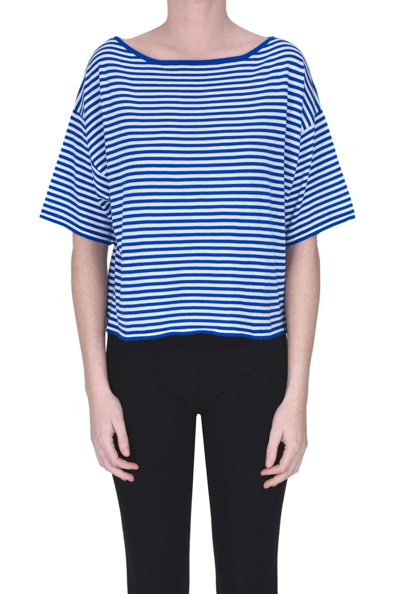 Shop Base Milano Cropped Striped Pullover In Blue