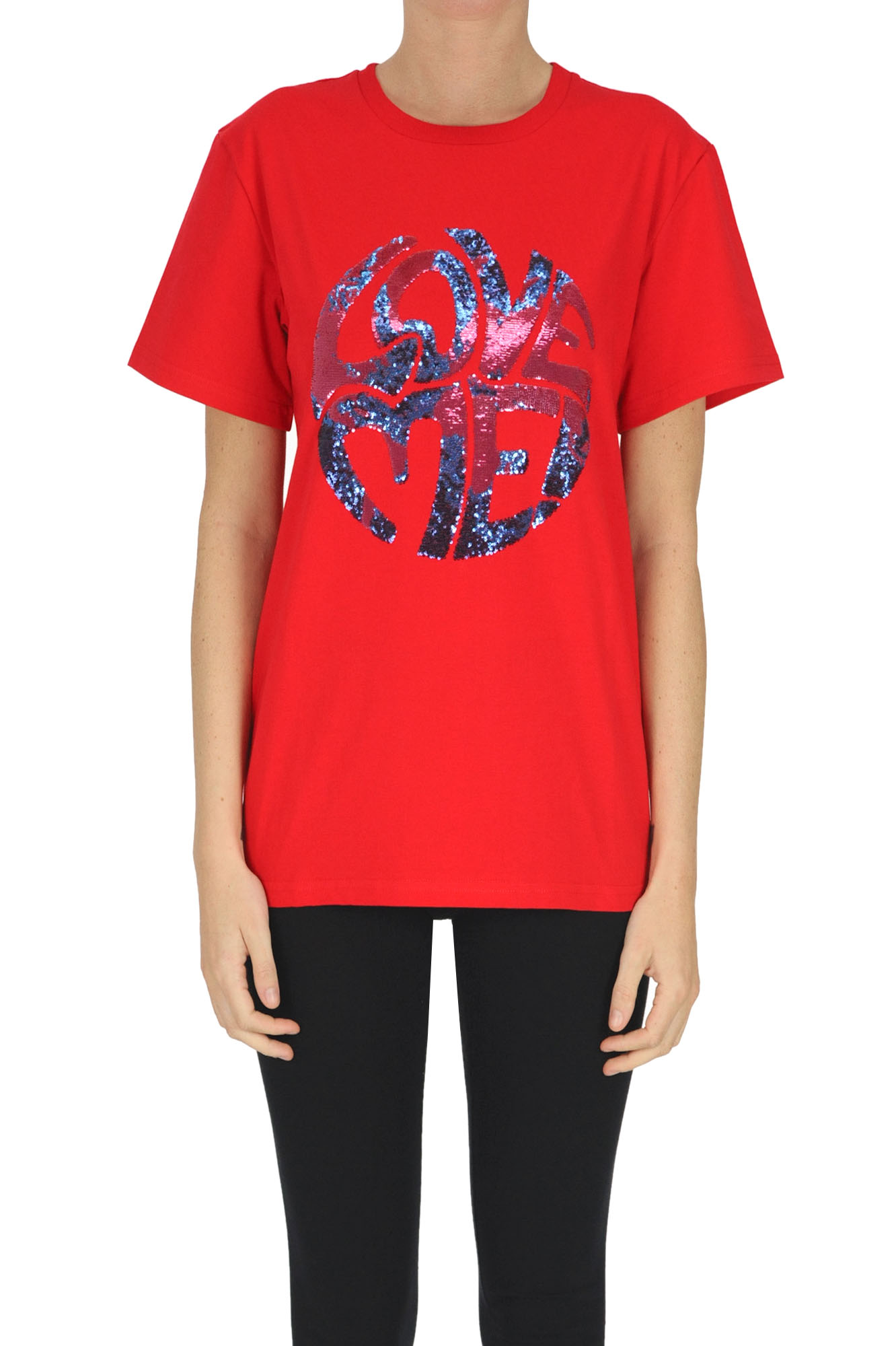 Alberta Ferretti Love Me Embellished T-shirt In Red