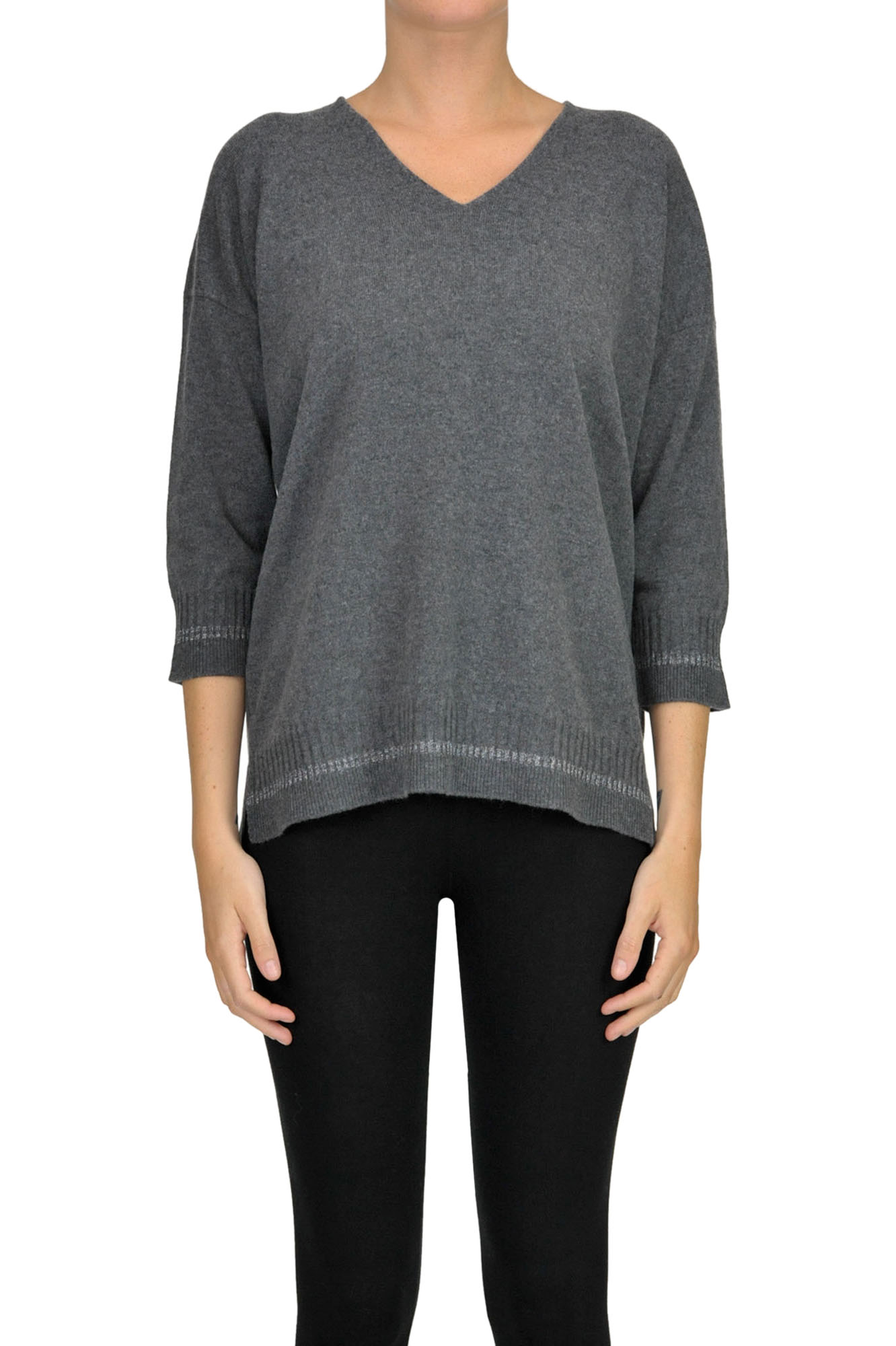 Anneclaire Wool Silk And Cashmere Pullover In Charcoal
