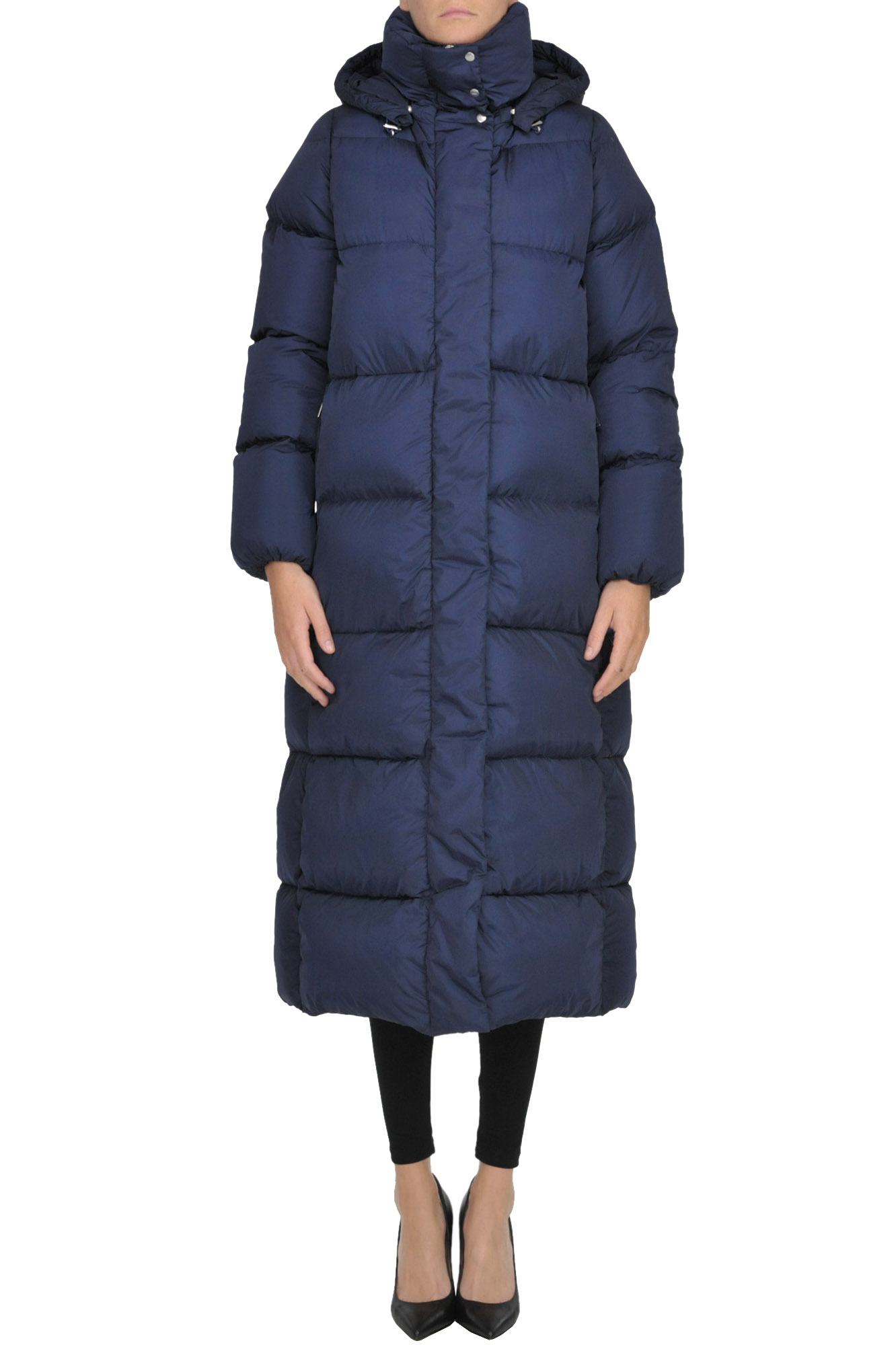 Add Quilted Long Down Jacket In Navy Blue