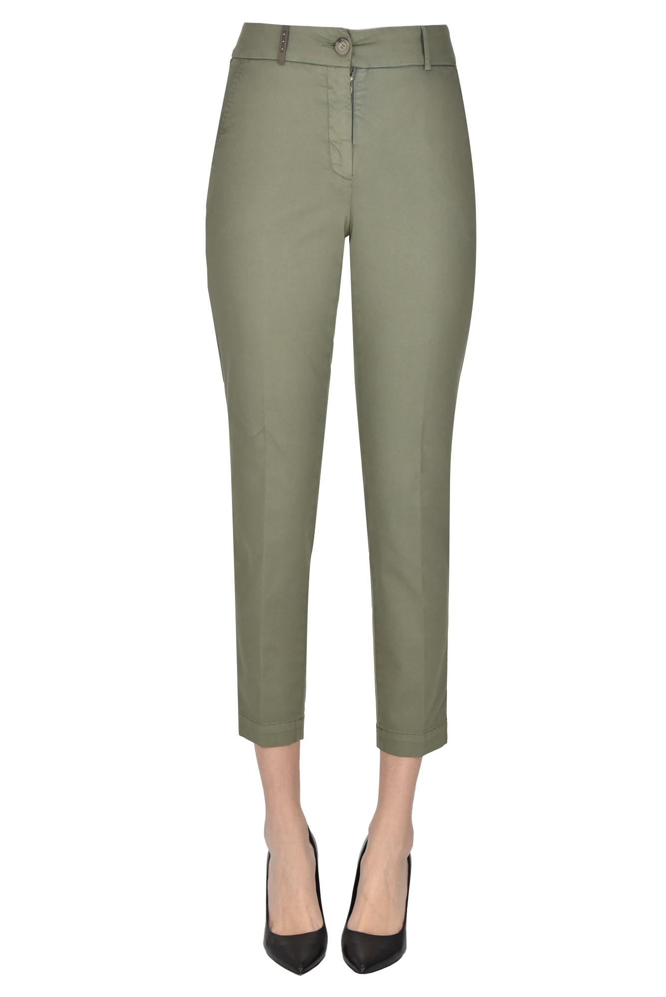 Peserico Cotton And Lyocell Chino Trousers In Olive Green