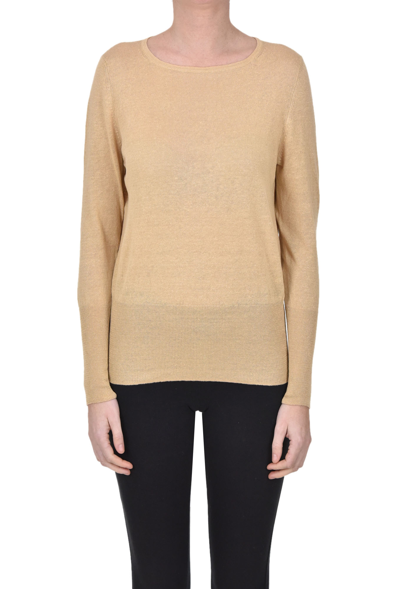 Base Milano Linen And Cotton Pullover In Beige