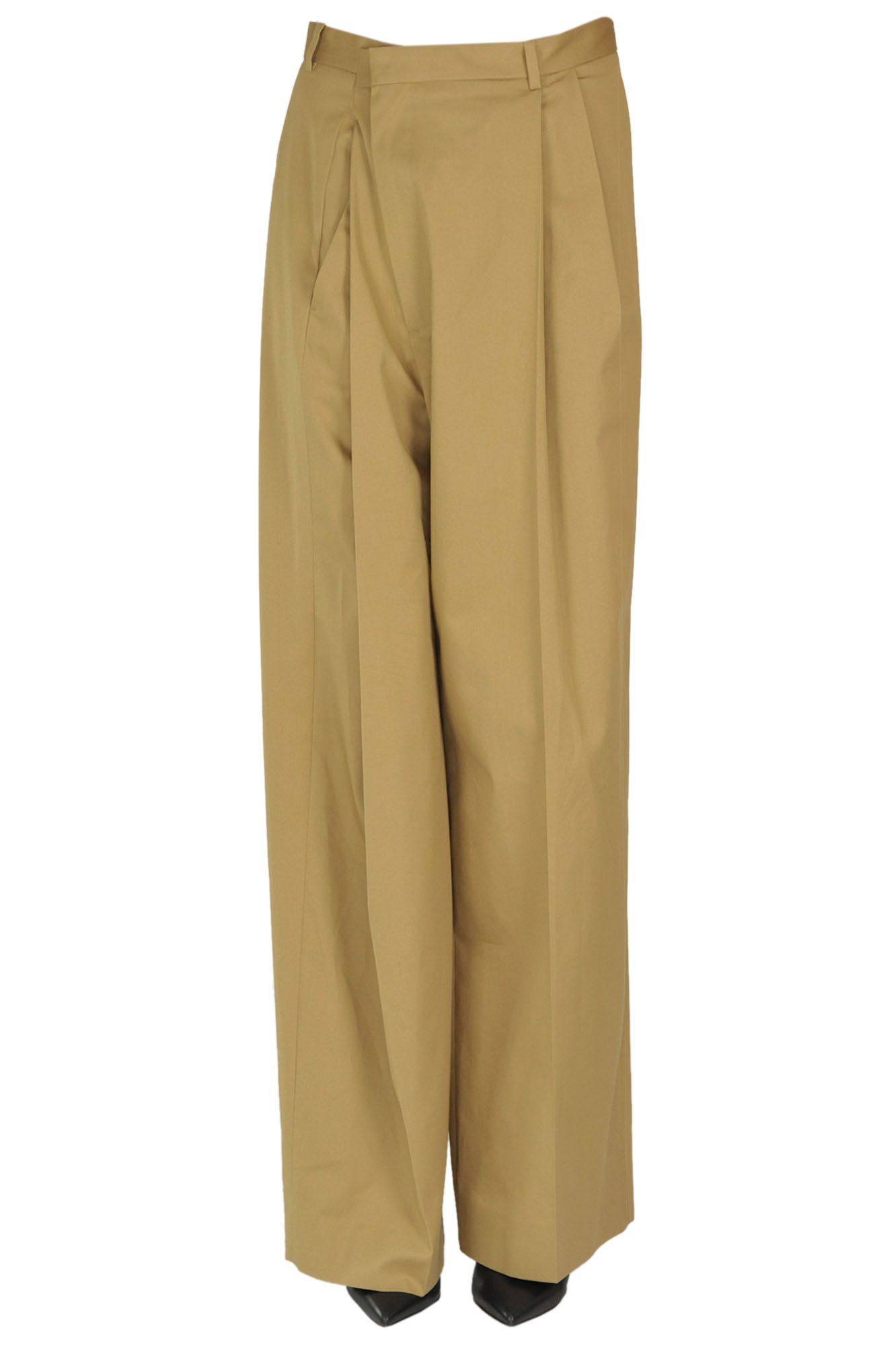 Maison Margiela Deconstructed Cotton Trousers In Camel