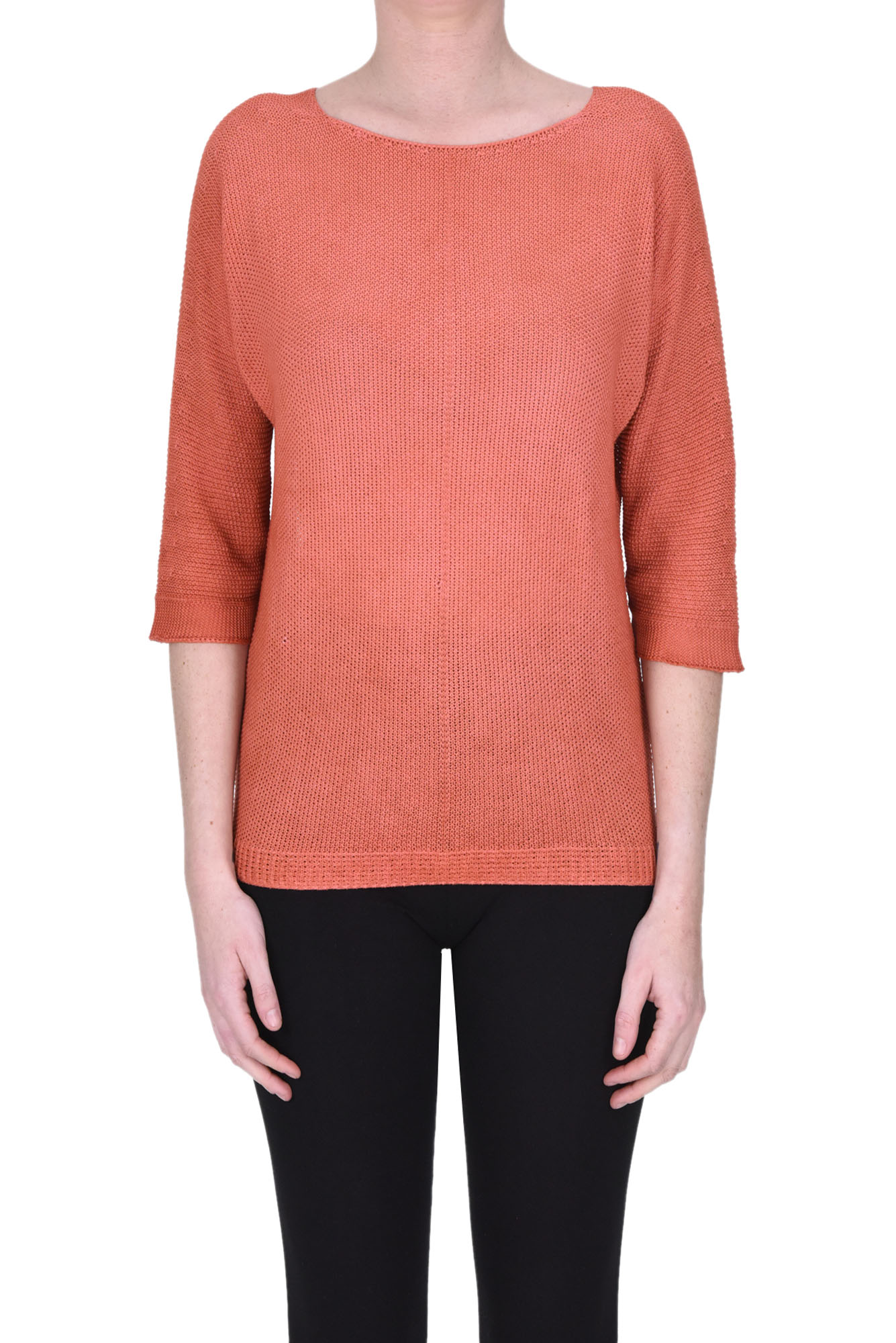 Shop Clouds Woven Knit Pullover In Brick Red