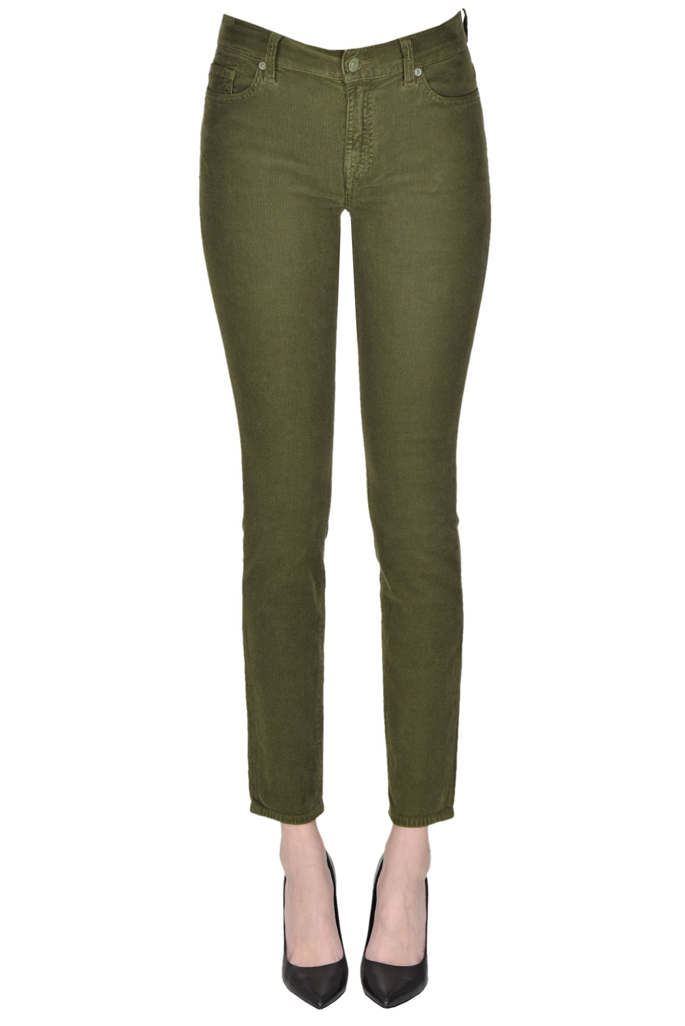 Shop 7 For All Mankind Roxane Corduroy Trousers In Olive Green