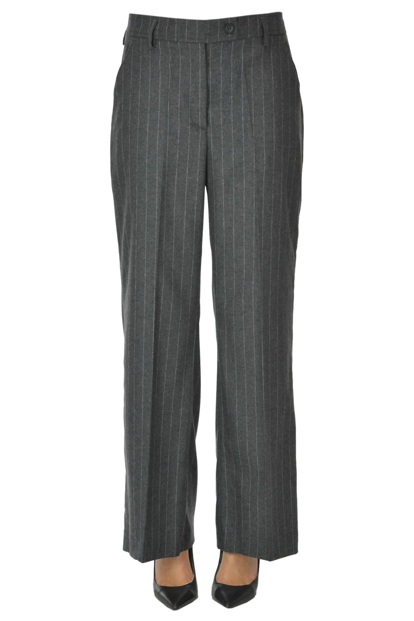 I.c.f. Pinstriped Trousers In Charcoal
