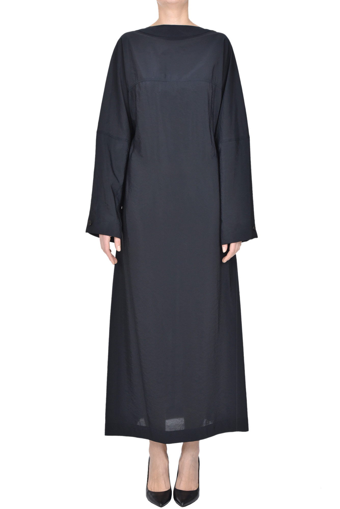 Studio Nicholson Textured Viscose Midi Dress In Navy Blue