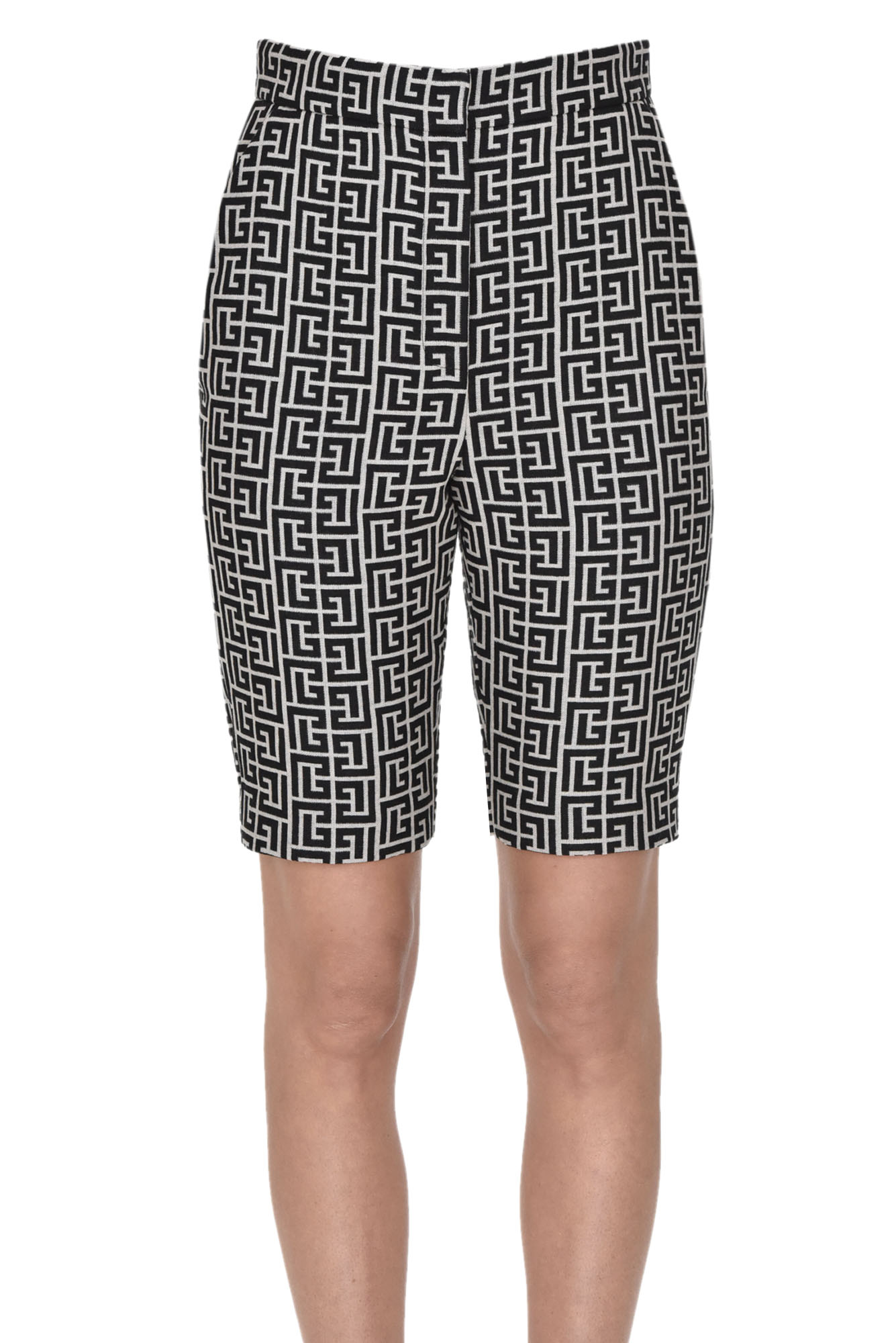 Balmain Monogram Wool Cycling Shorts In Black ModeSens
