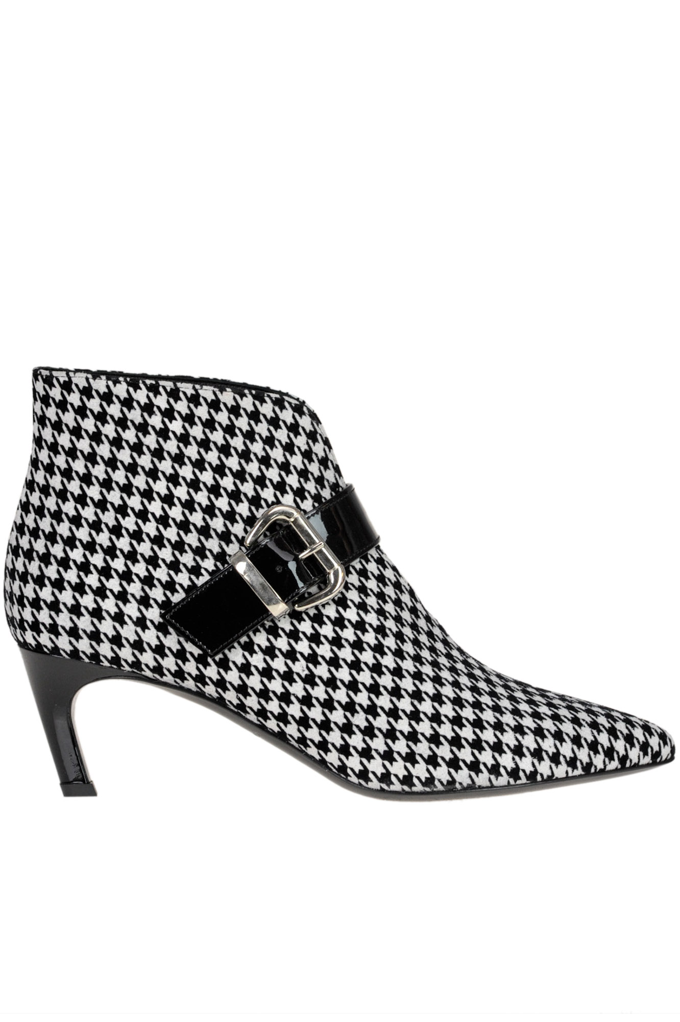 Marc Ellis Hound's-tooth Print Velvet Ankle Boots In White