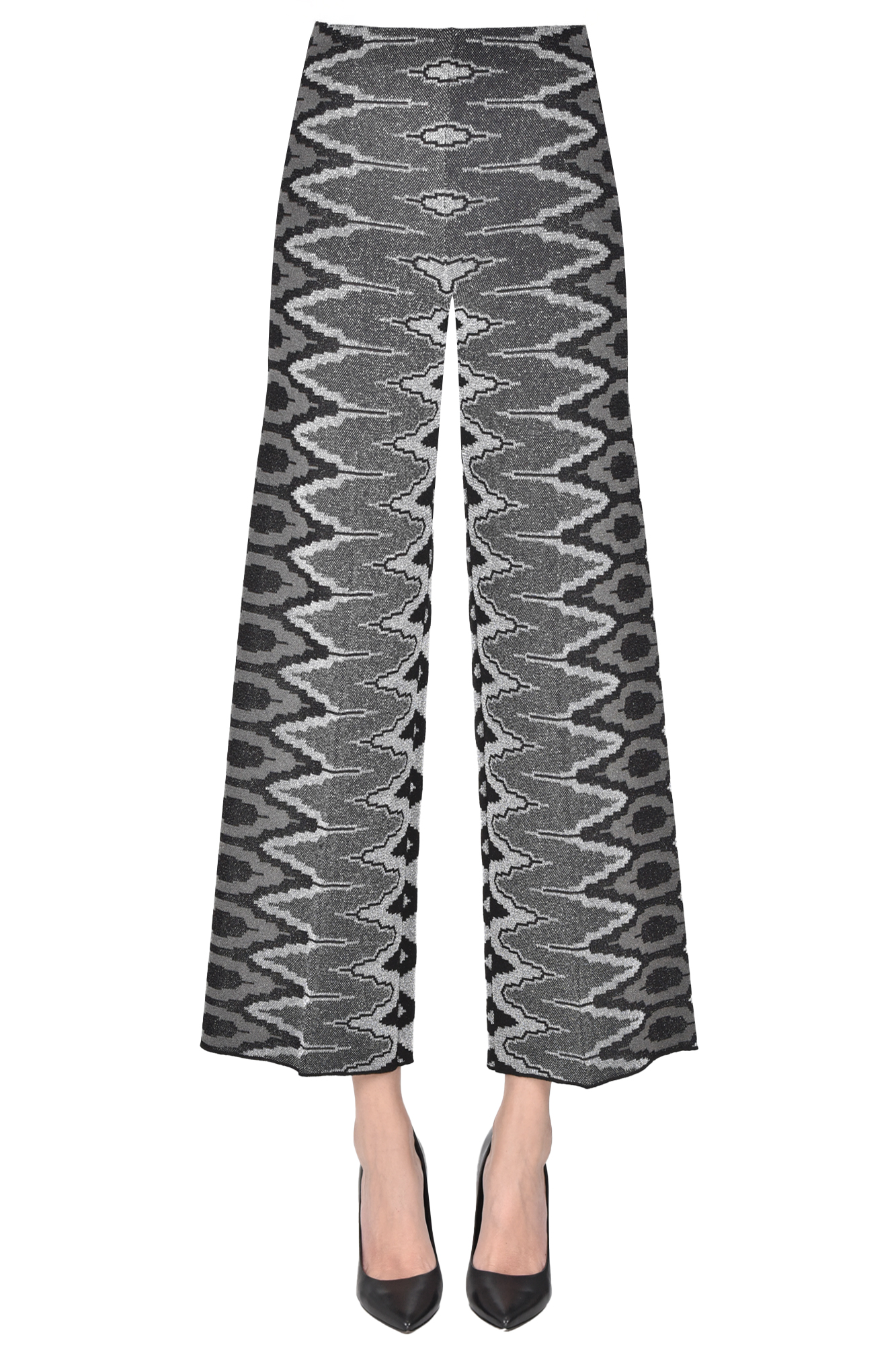 Circus Hotel Printed Lamè Knit Trousers In Black