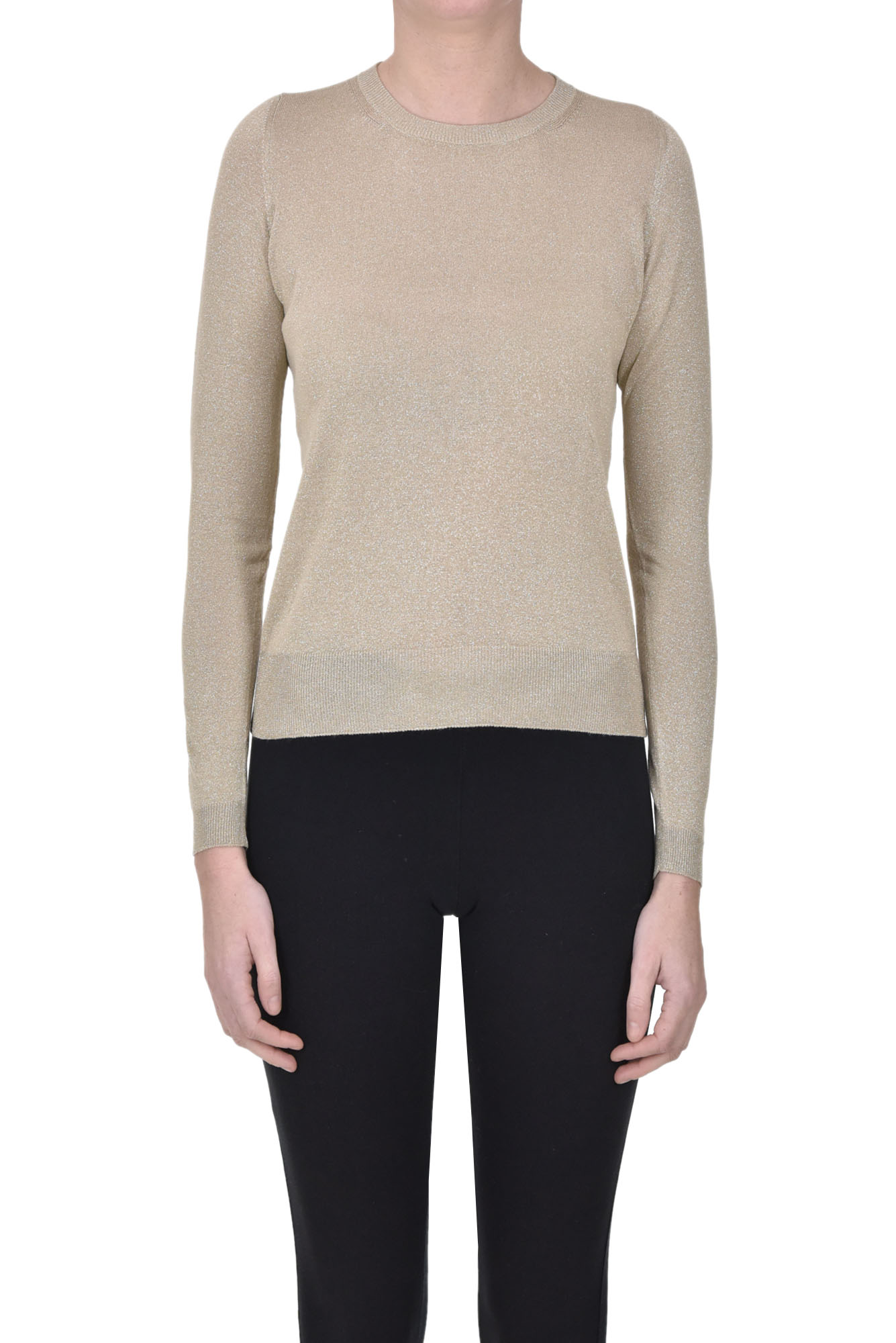 Base Milano Lurex Knit Pullover In Gold