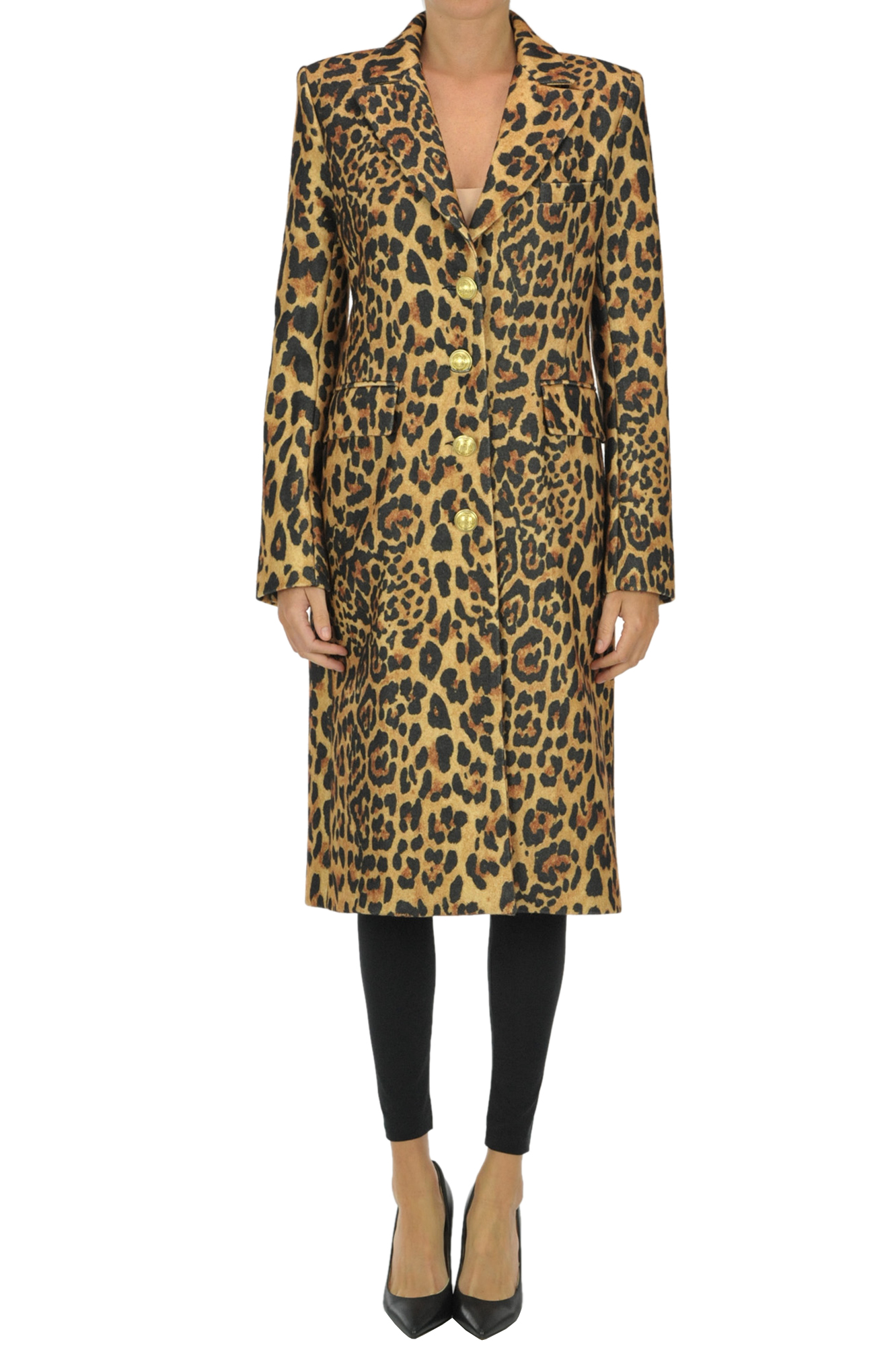 Animal print wool-blend coat