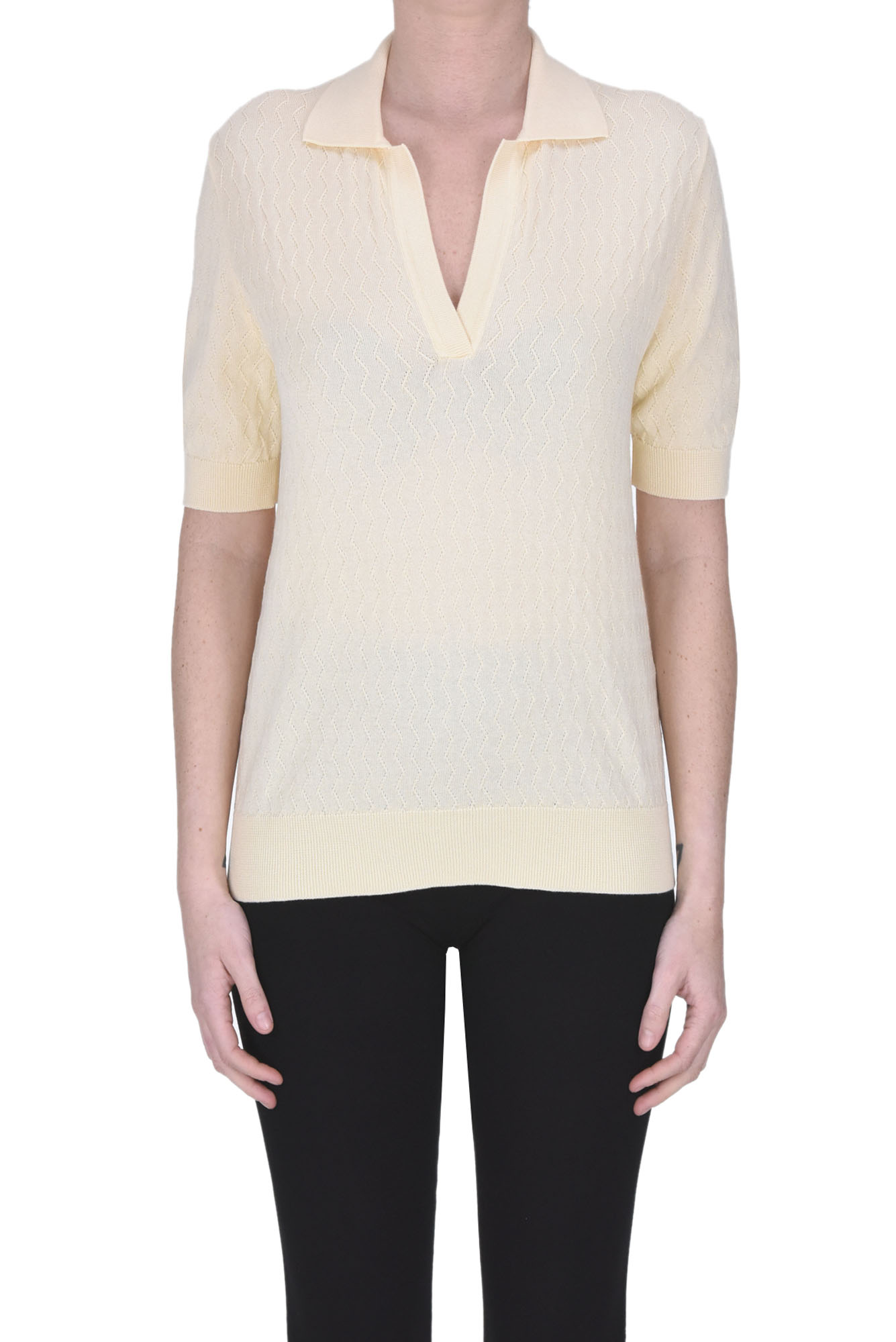 Shop Circolo 1901 Textured Knit Polo In Cream