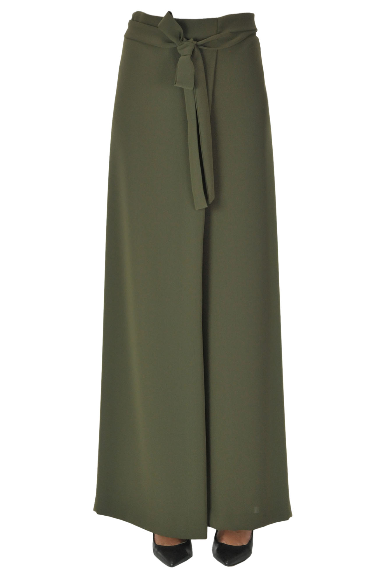 Nenah Wraparound Crepè Trousers In Olive Green