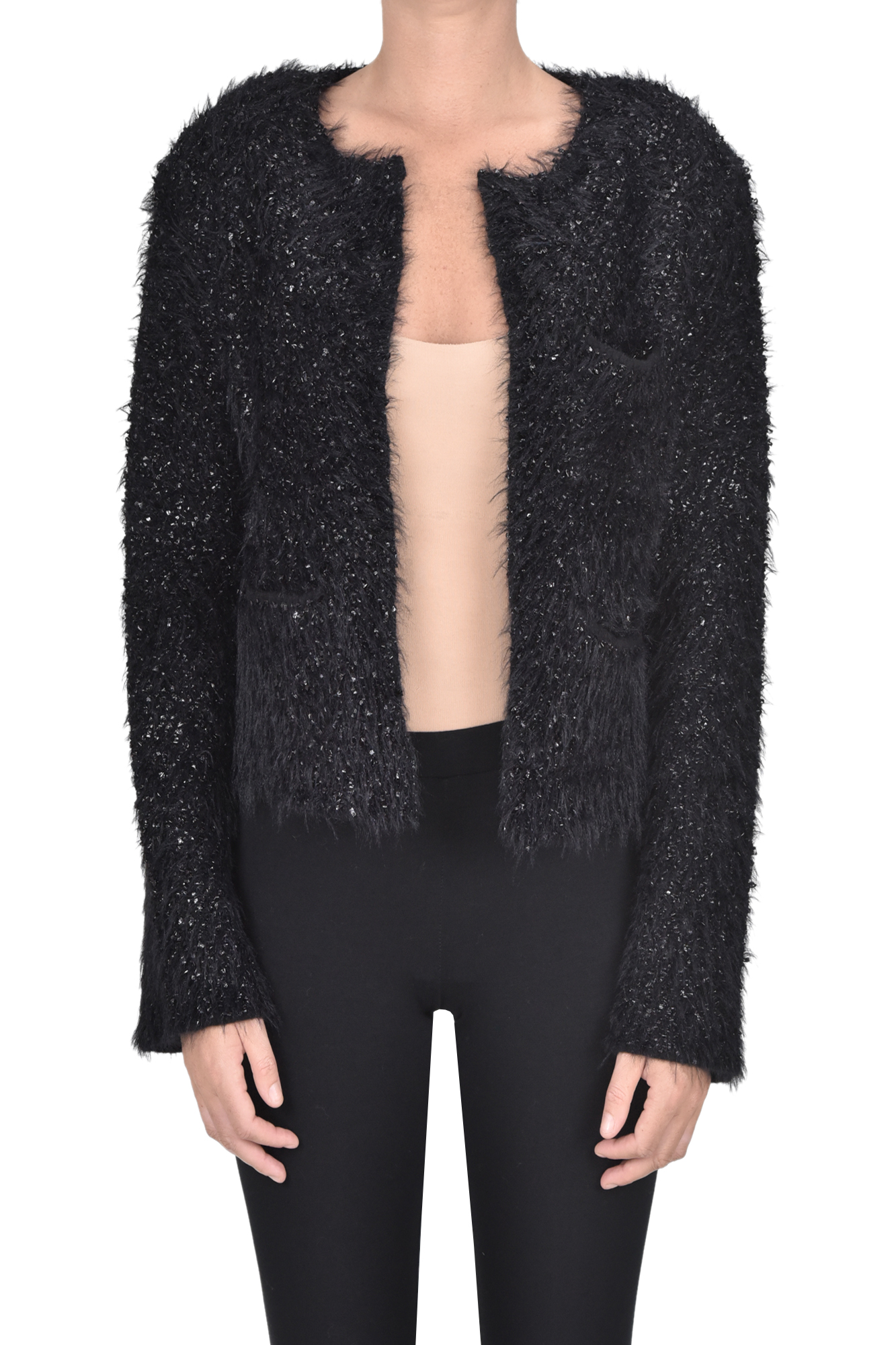 Nude Fringed Knit Jacket In Black