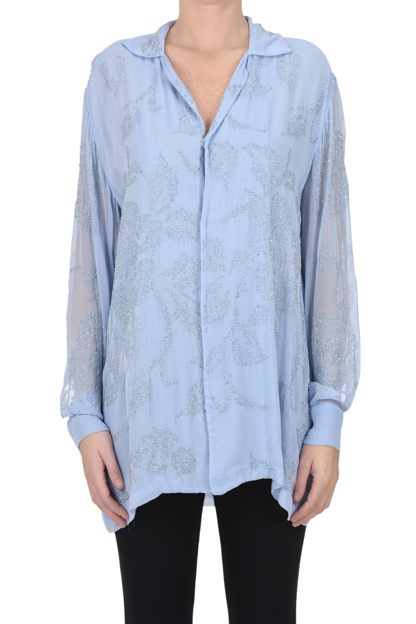 P.a.r.o.s.h Rilda Embllished Shirt In Light Blue