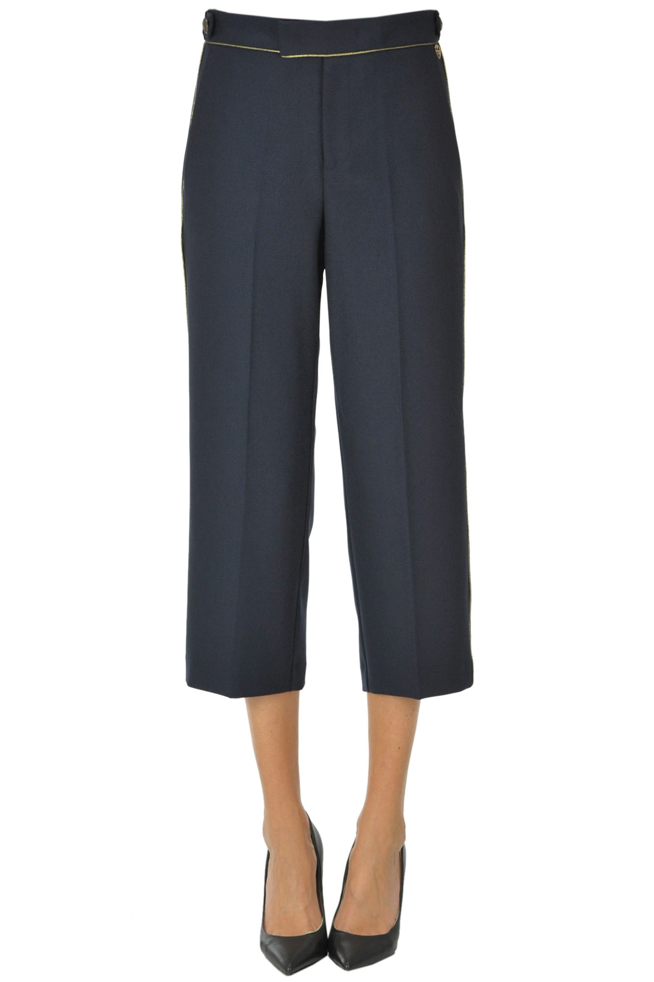 Twinset Milano Cropped Trousers In Navy Blue