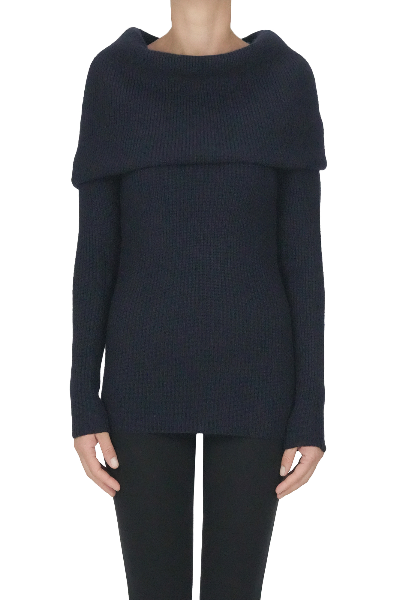 Fabiana Filippi Maxi Collar Ribbed Knit Pullover In Blue