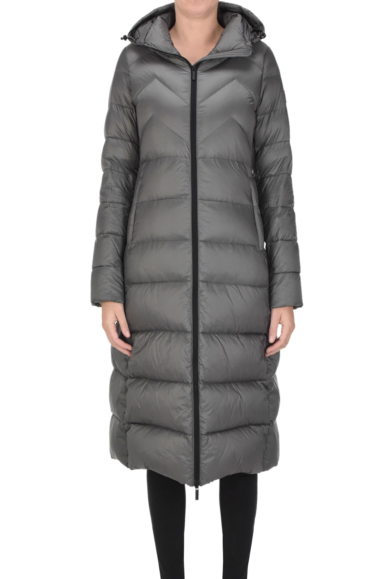 .12 Puntododici Quilted Long Down Jacket In Grey