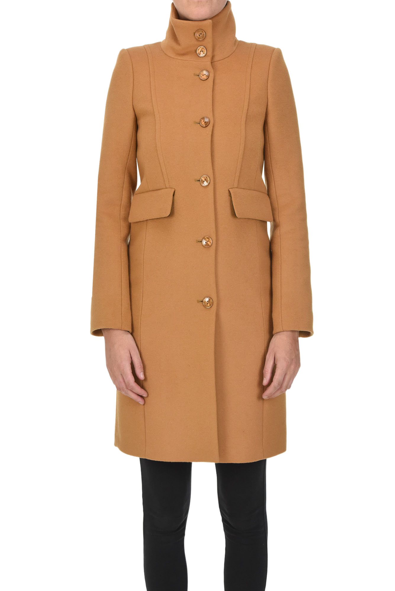 Patrizia Pepe Wool-blend Cloth Coat In Light Brown
