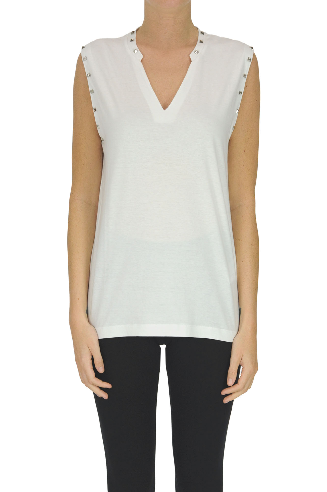 Top in cotone con borchie