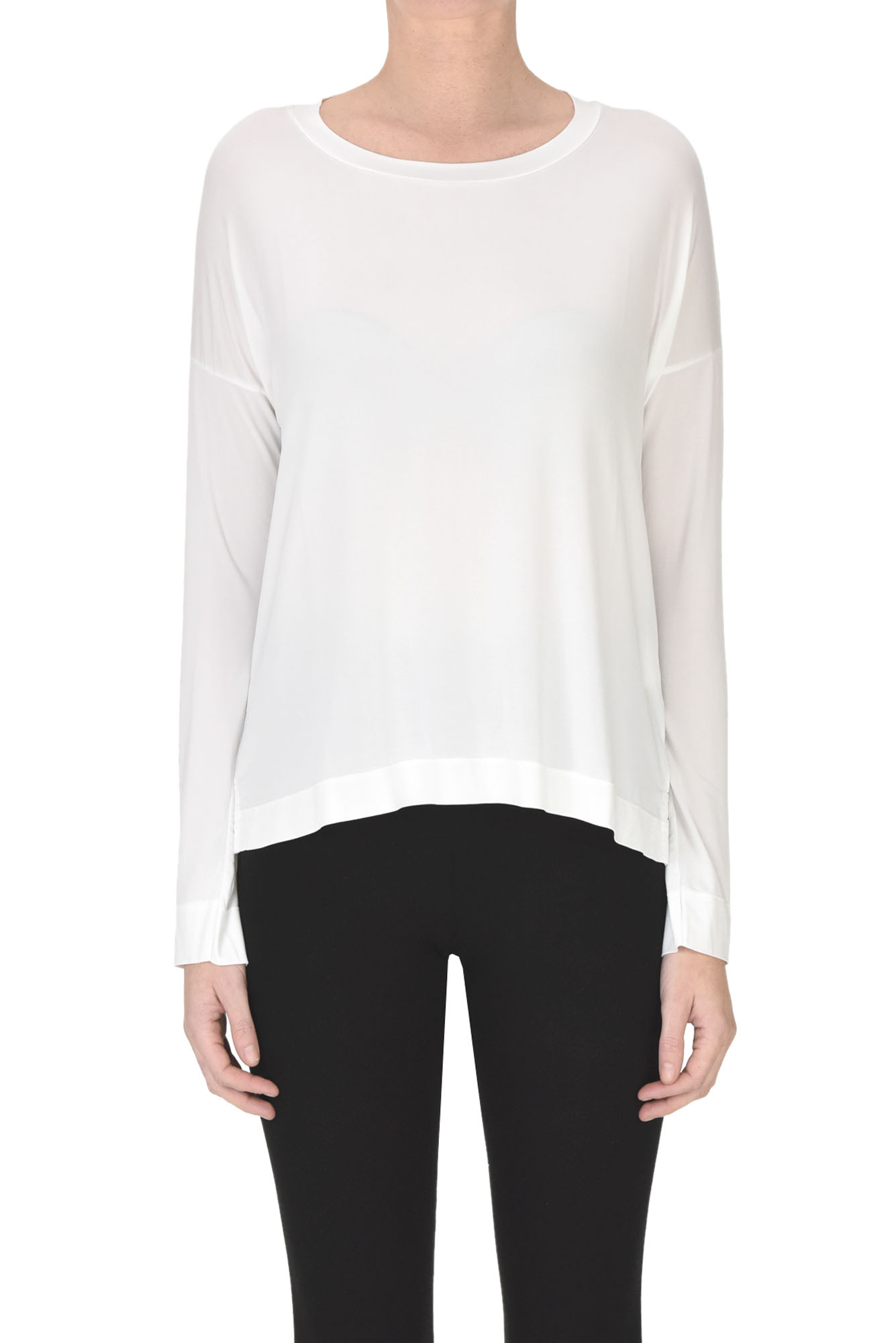 Shop Wool & Co Long Sleeves Cupro T-shirt In White